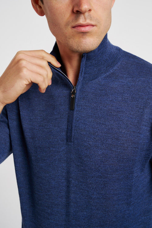 Canali Knitted Zip Wool Blue-2