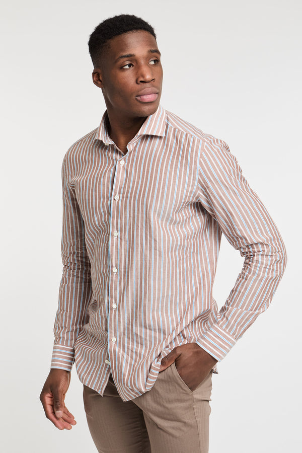 Truzzi Striped Brown Cotton Shirt - 4