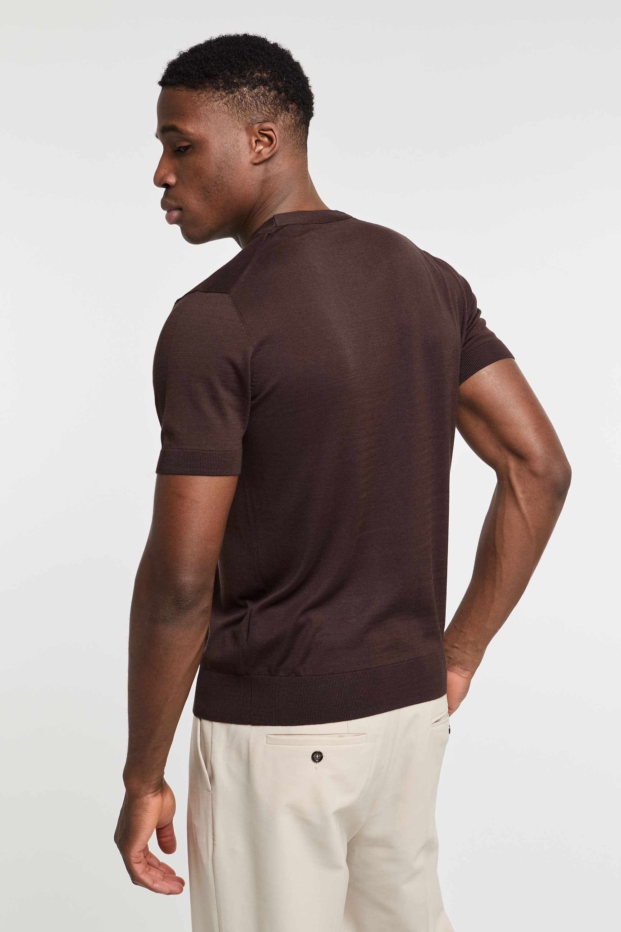 Paolo Pecora Silk/Cotton Blend Brown T-Shirt-4