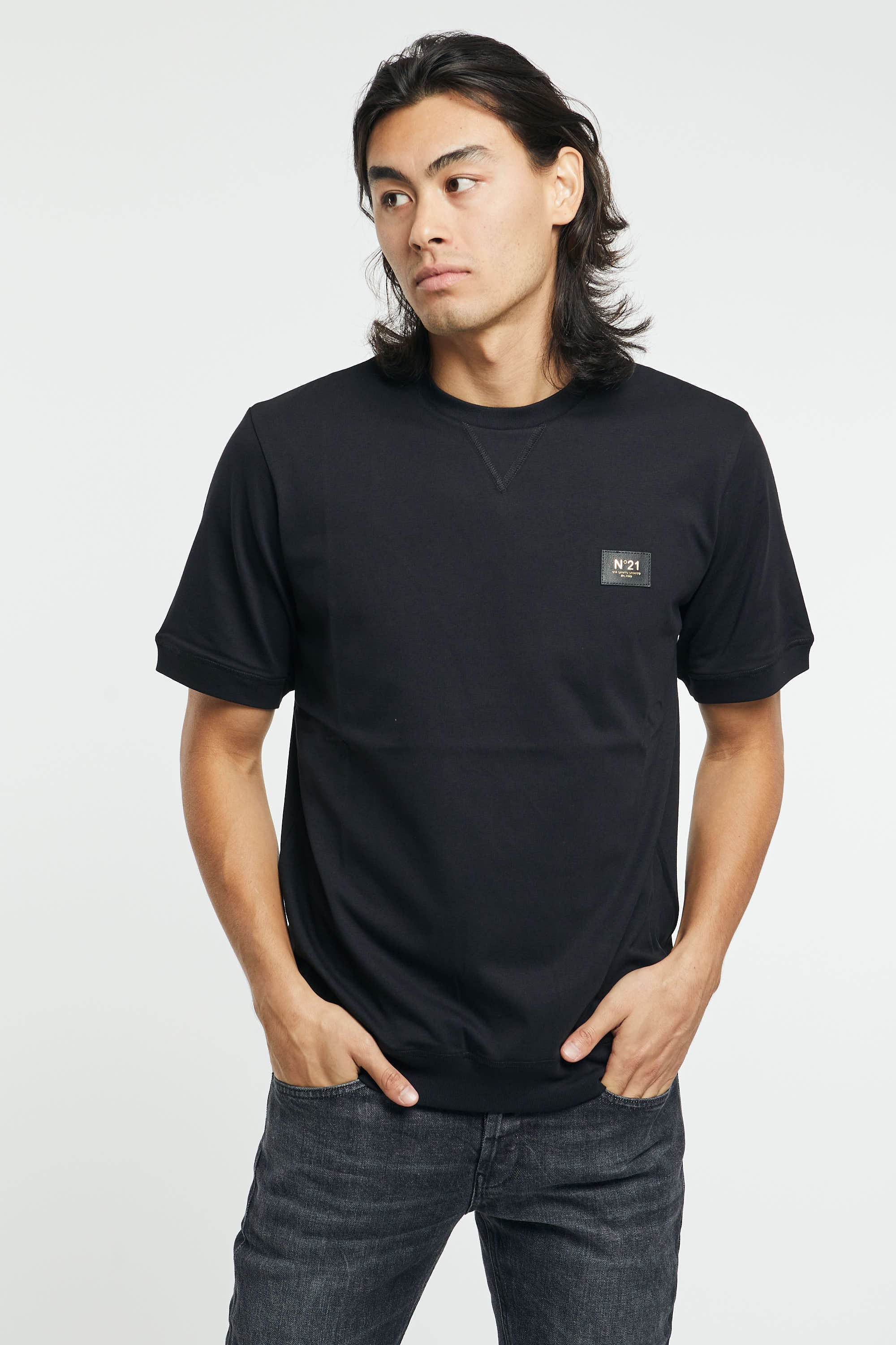 N°21 Cotton/Eco-leather T-Shirt Black - 5
