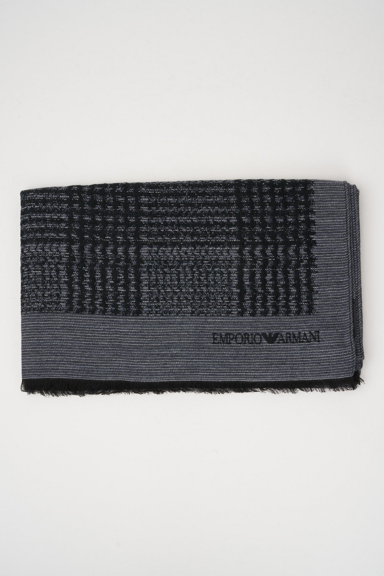 Emporio Armani Modal/Mohair Blend Scarf with Jacquard Pattern Black-2