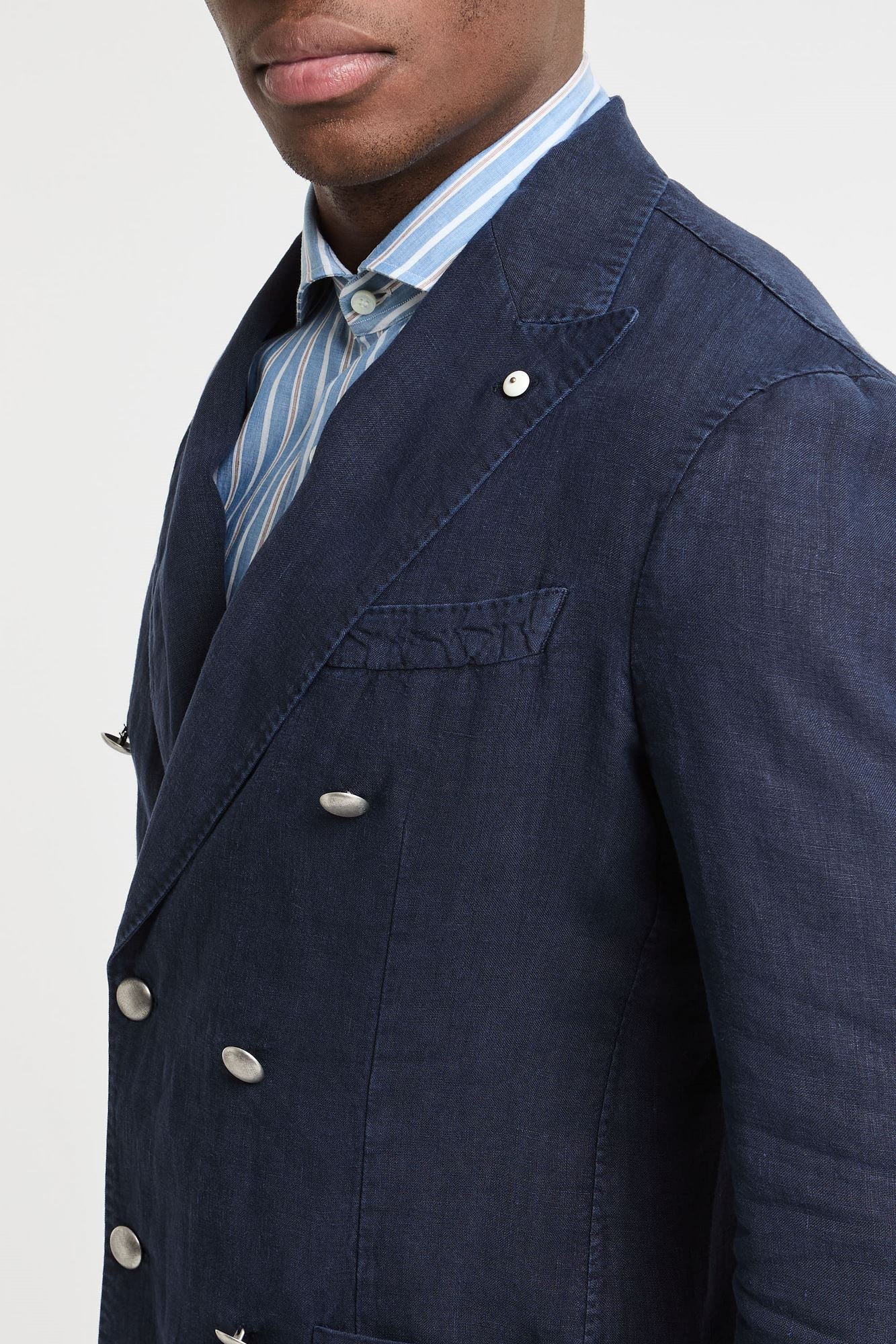 L.B.M. 1911 Double-Breasted Linen Blue Jacket-4