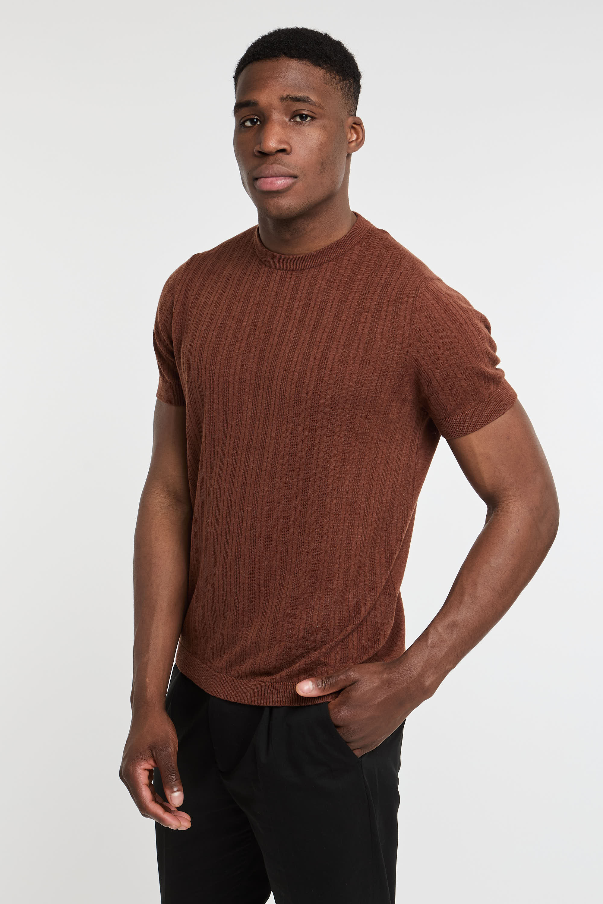 Paul Sheep T-shirt Mixed Linen/Cotton Red-3