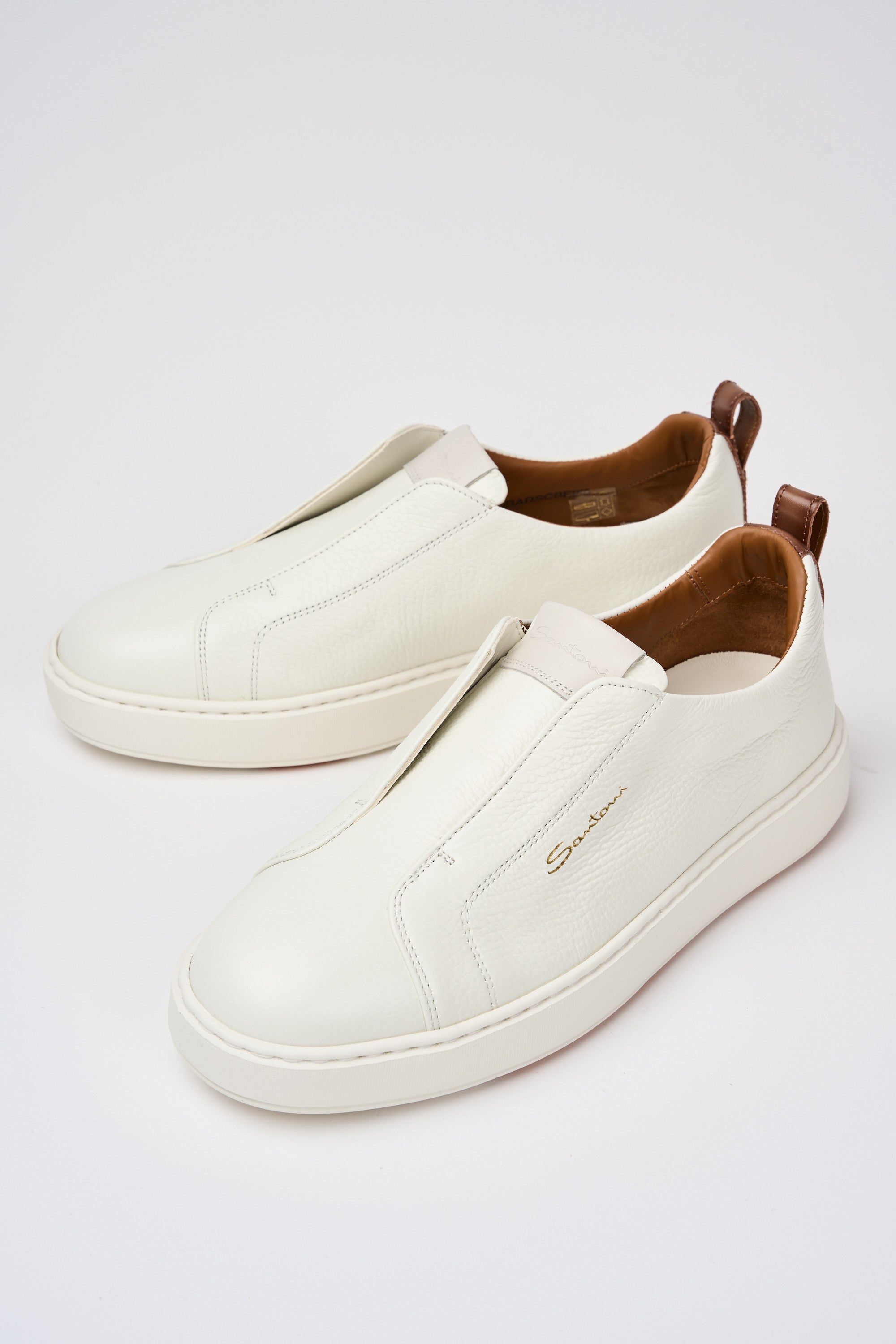 Santoni Slip On Leather Sneakers White-6