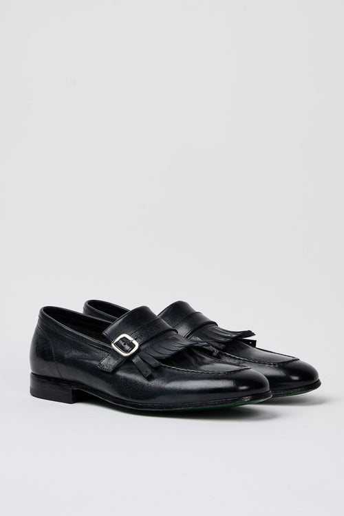 Green George Loafer with Dark Blue Leather Buckle-2