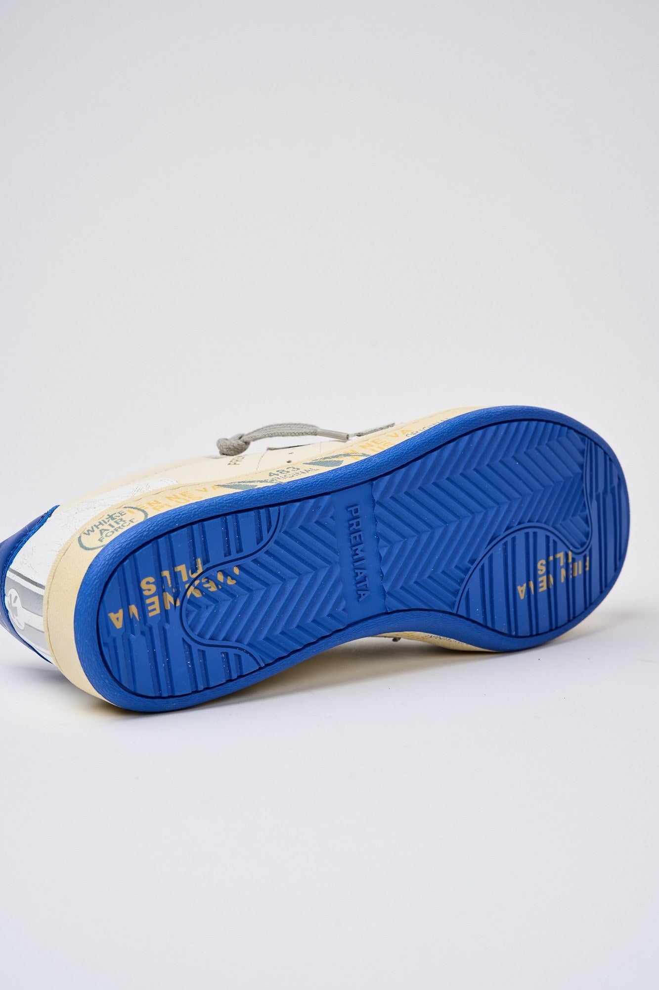 Premiata Sneaker Basket Clay in Leather/Suede Beige/Light Blue-6