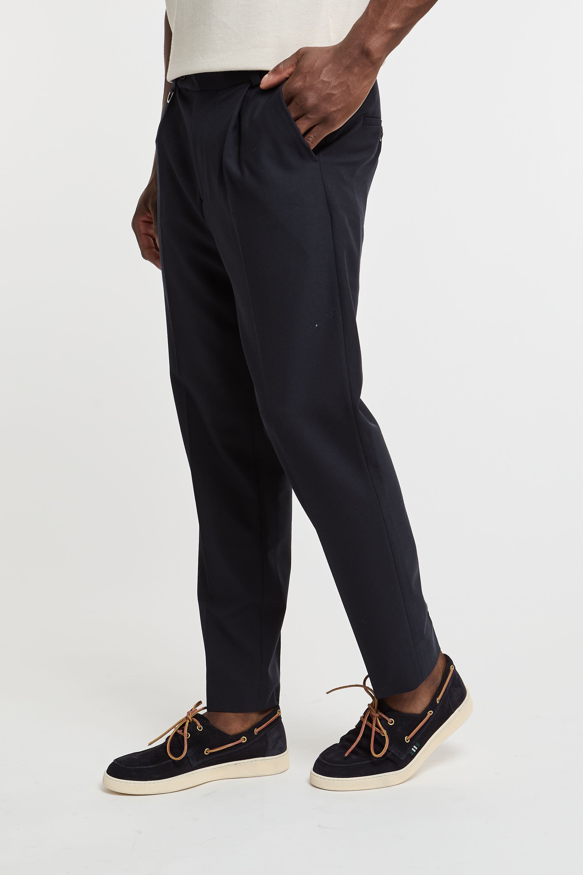 Paolo Pecora Wool/Polyester/Elastane Blue Trousers-4