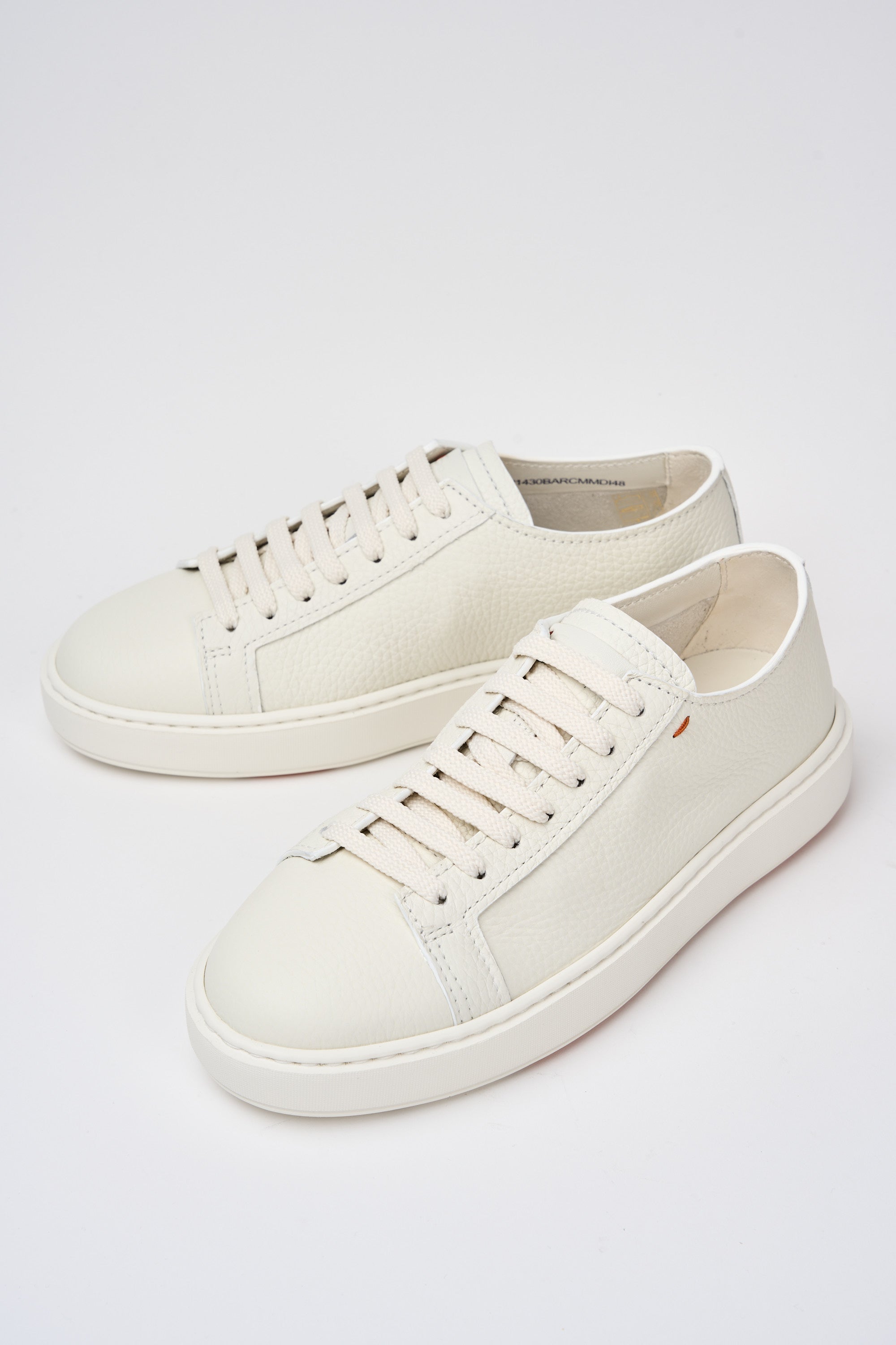 Santoni Leather Tumbled Sneakers White-7