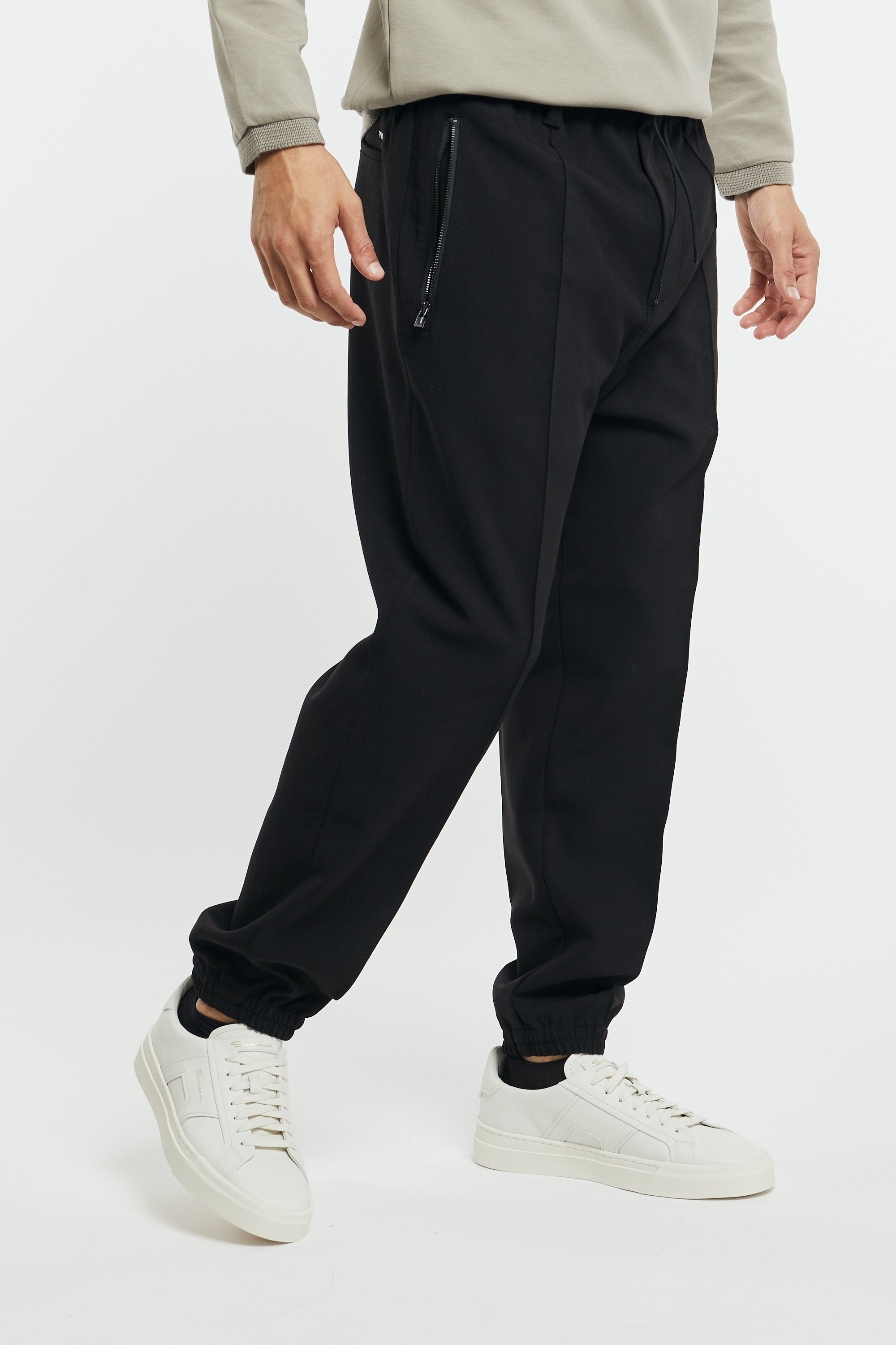 Pantaloni con nervature centrali e fondo elastico in misto viscosa soft-1