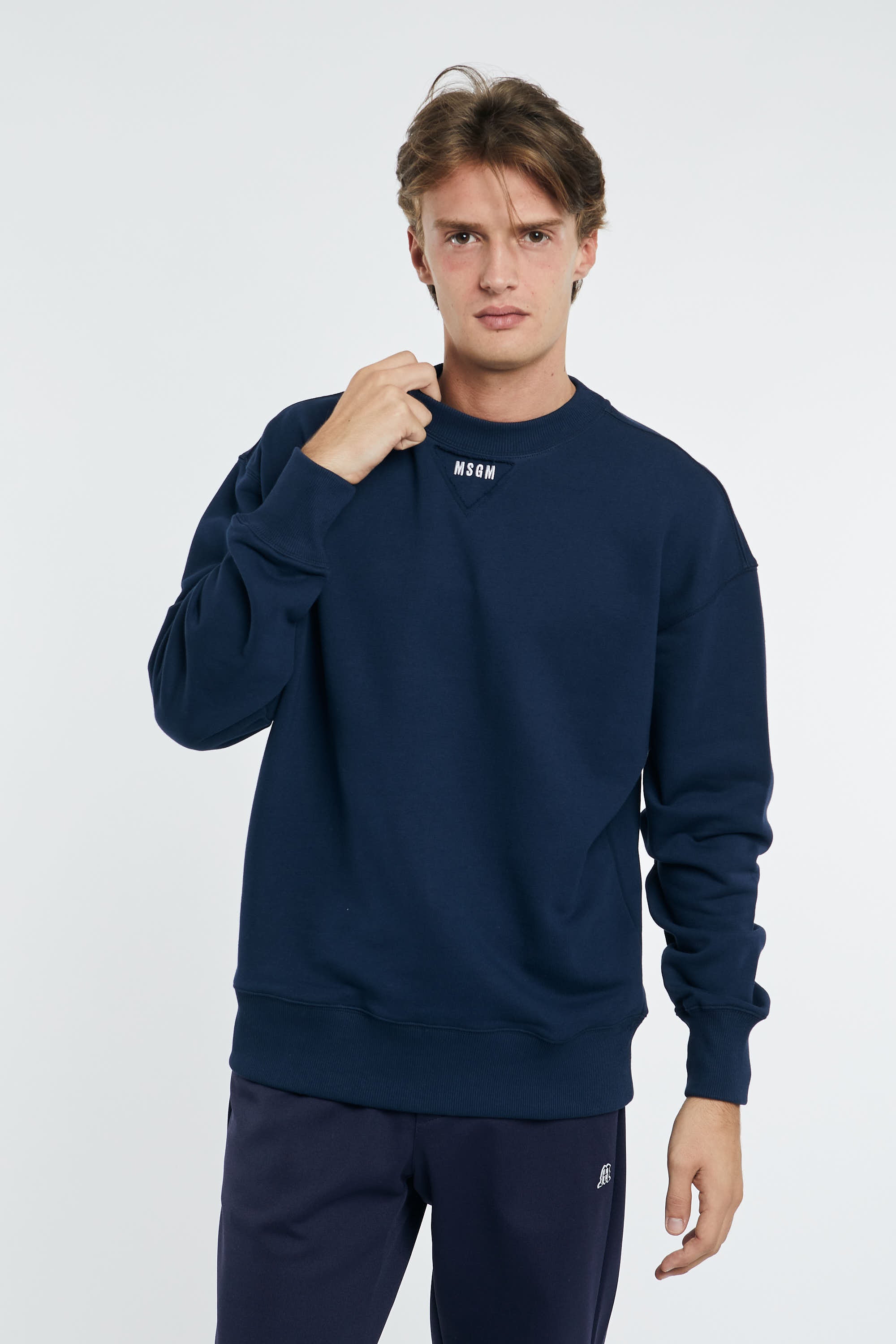 MSGM Round Neck Sweatshirt with Micro Logo Blue Cotton - 4