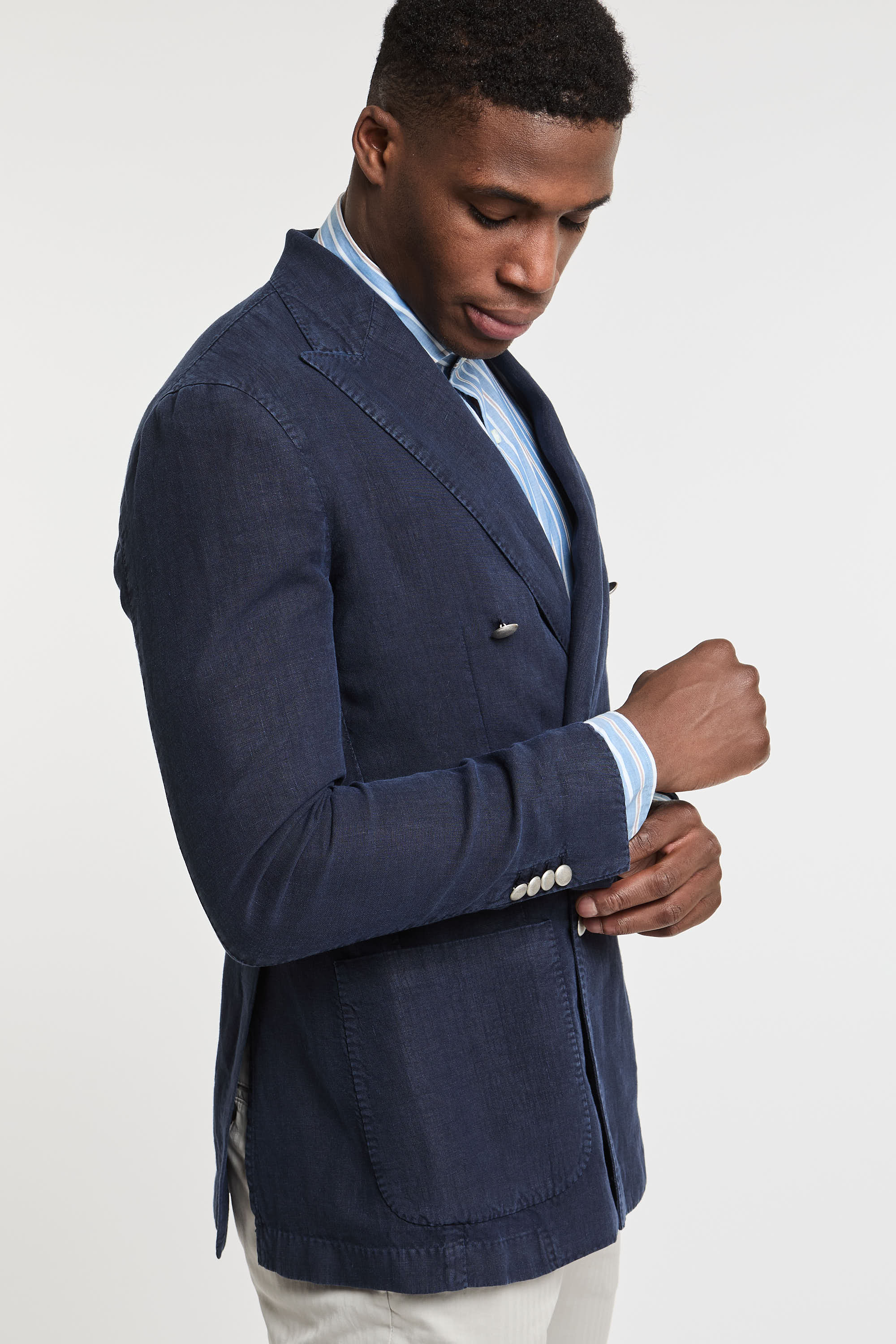 L.B.M. 1911 Double-Breasted Linen Blue Jacket-7
