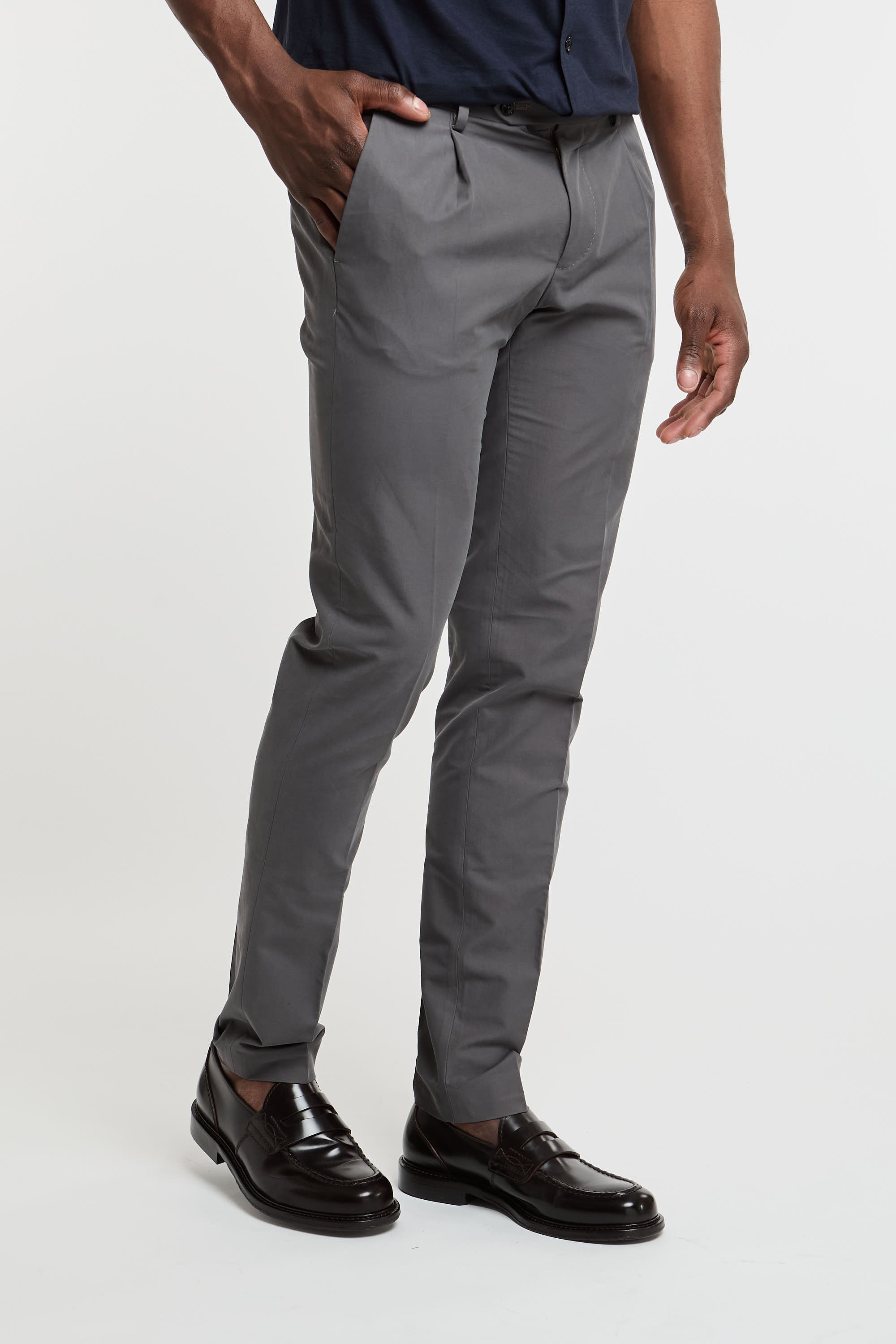 Berwich Trousers with Pleats Cotton/Polyamide Grey-1