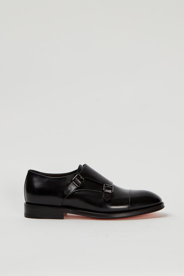 Santoni Double Buckle Antiqued Leather Black - 1