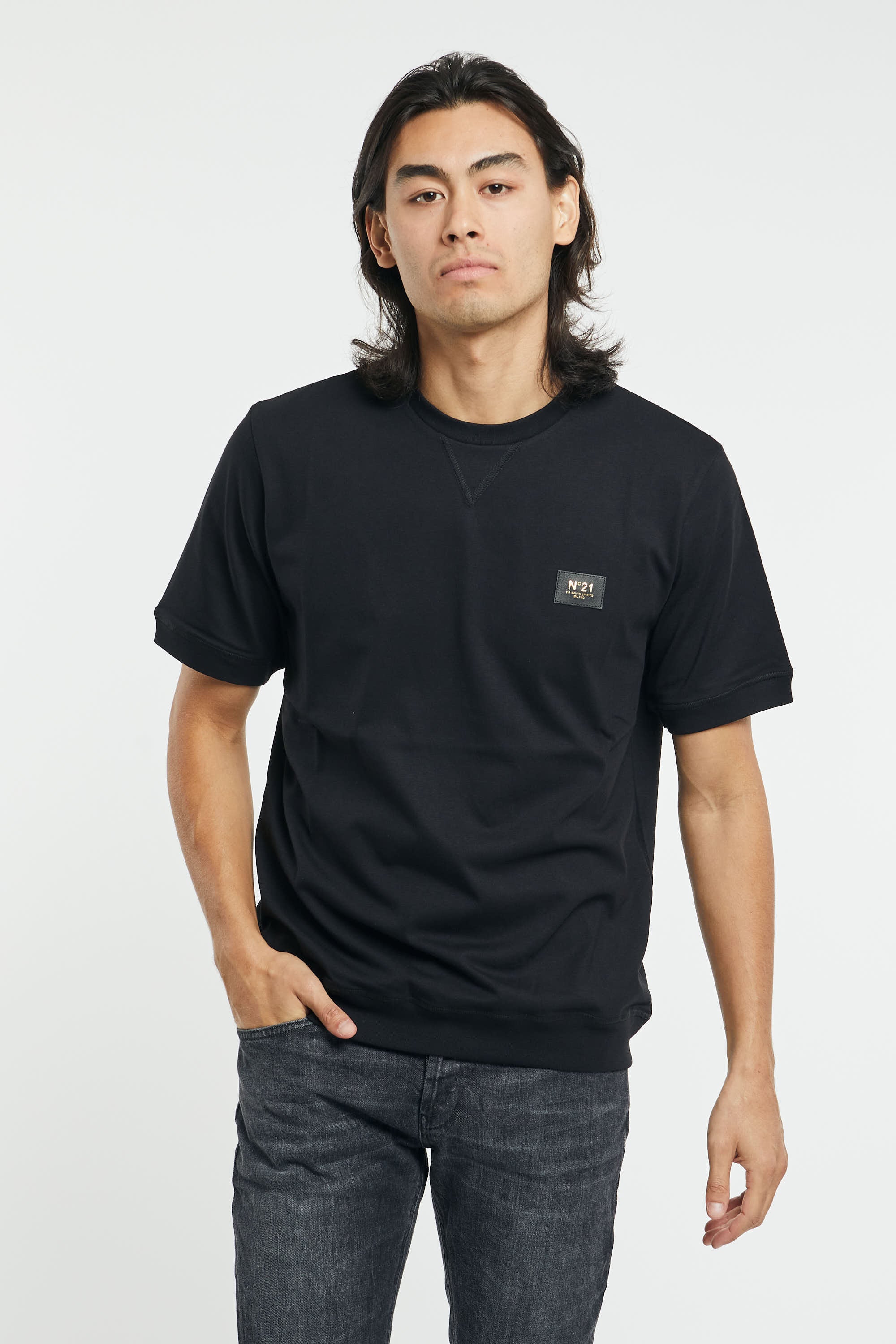 N°21 Cotton/Eco-leather T-Shirt Black - 4