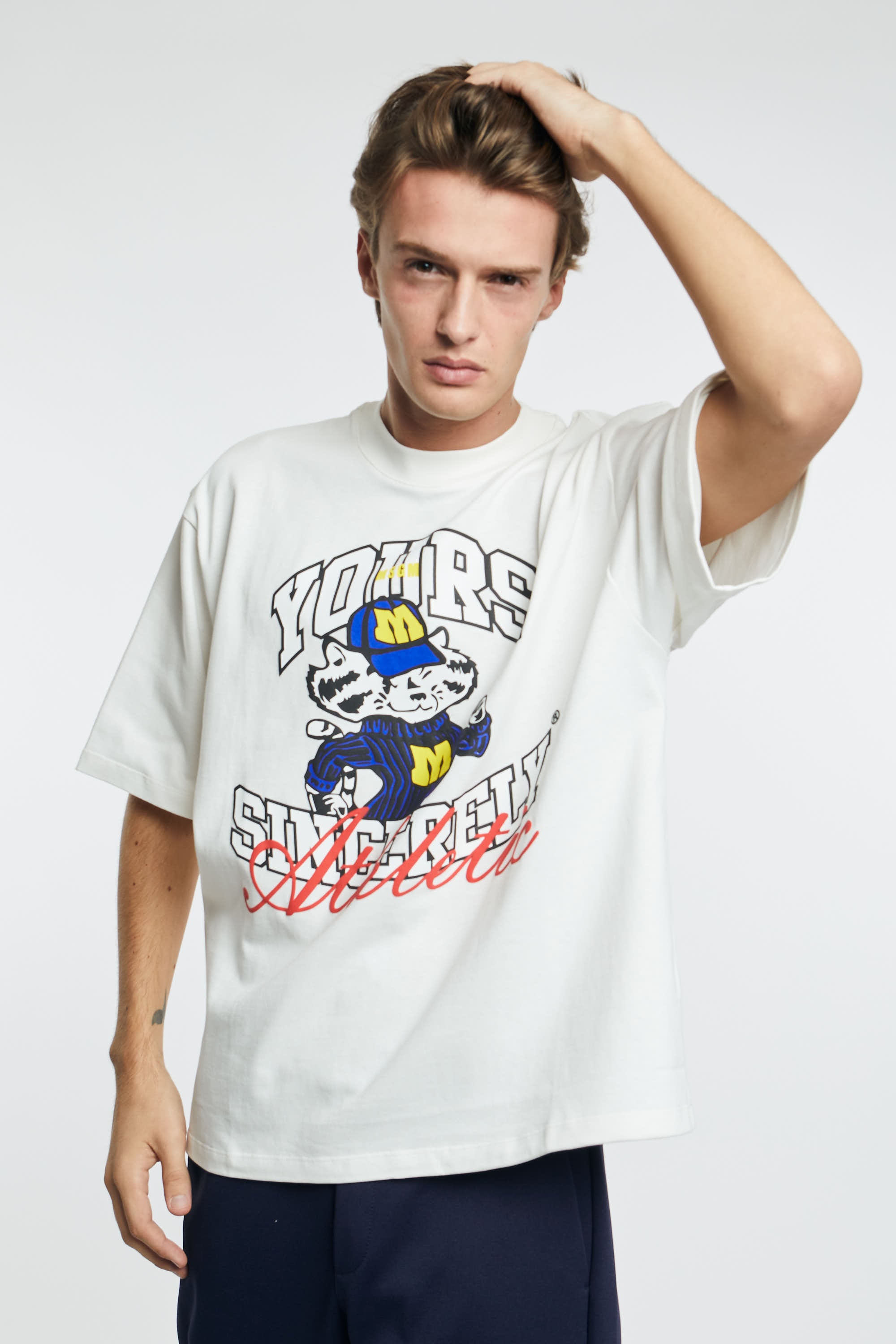 MSGM T-Shirt with Front Print Cotton Beige-5