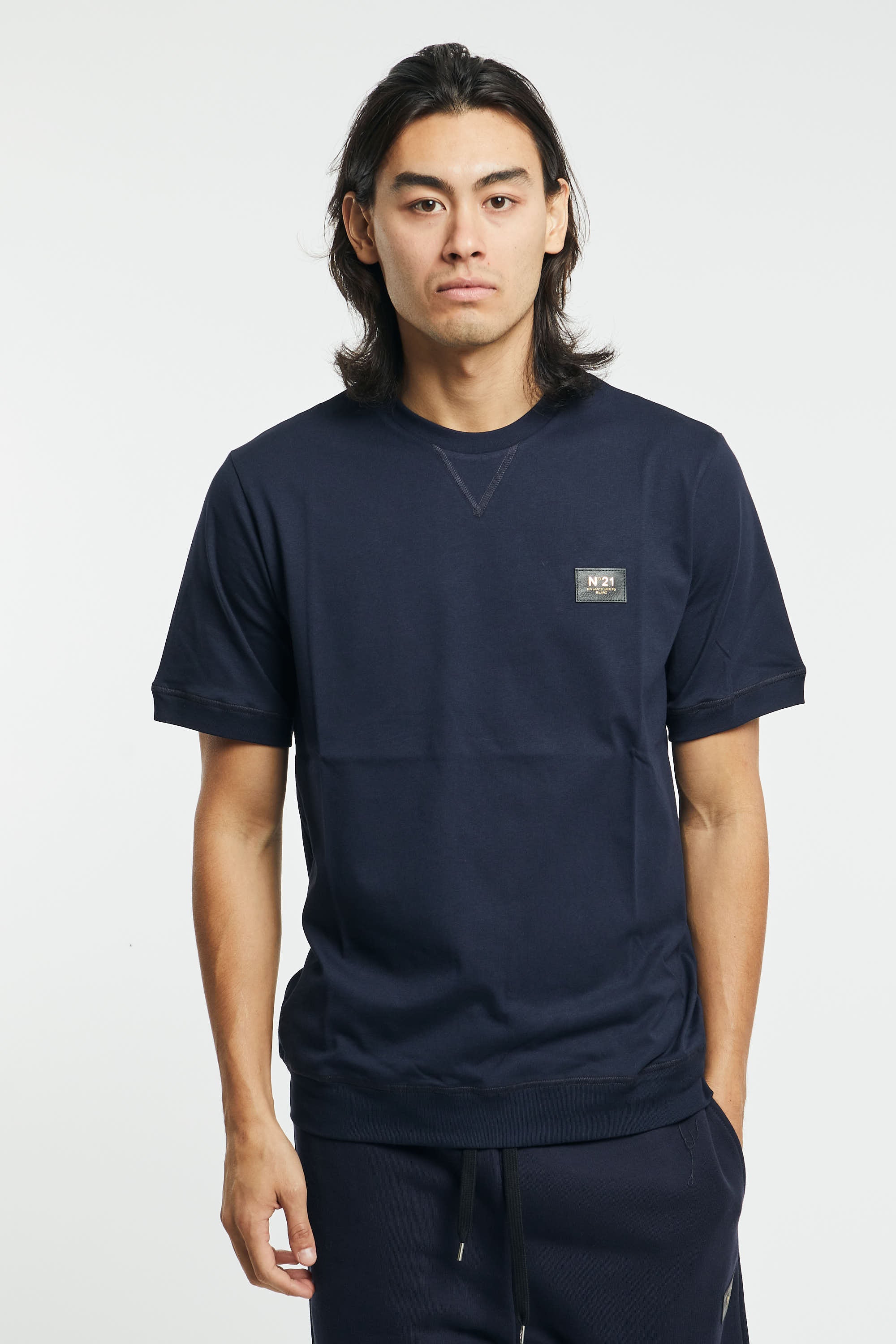 N°21 Cotton/Eco-leather Blue T-Shirt - 1