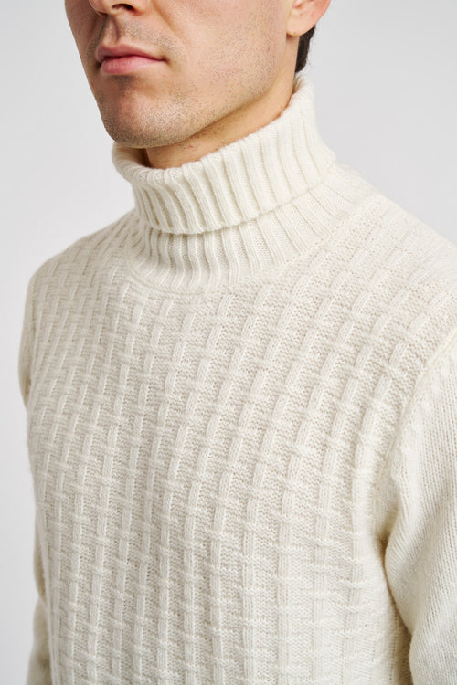 Canali Turtleneck with Intertwined Pattern White Wool-2