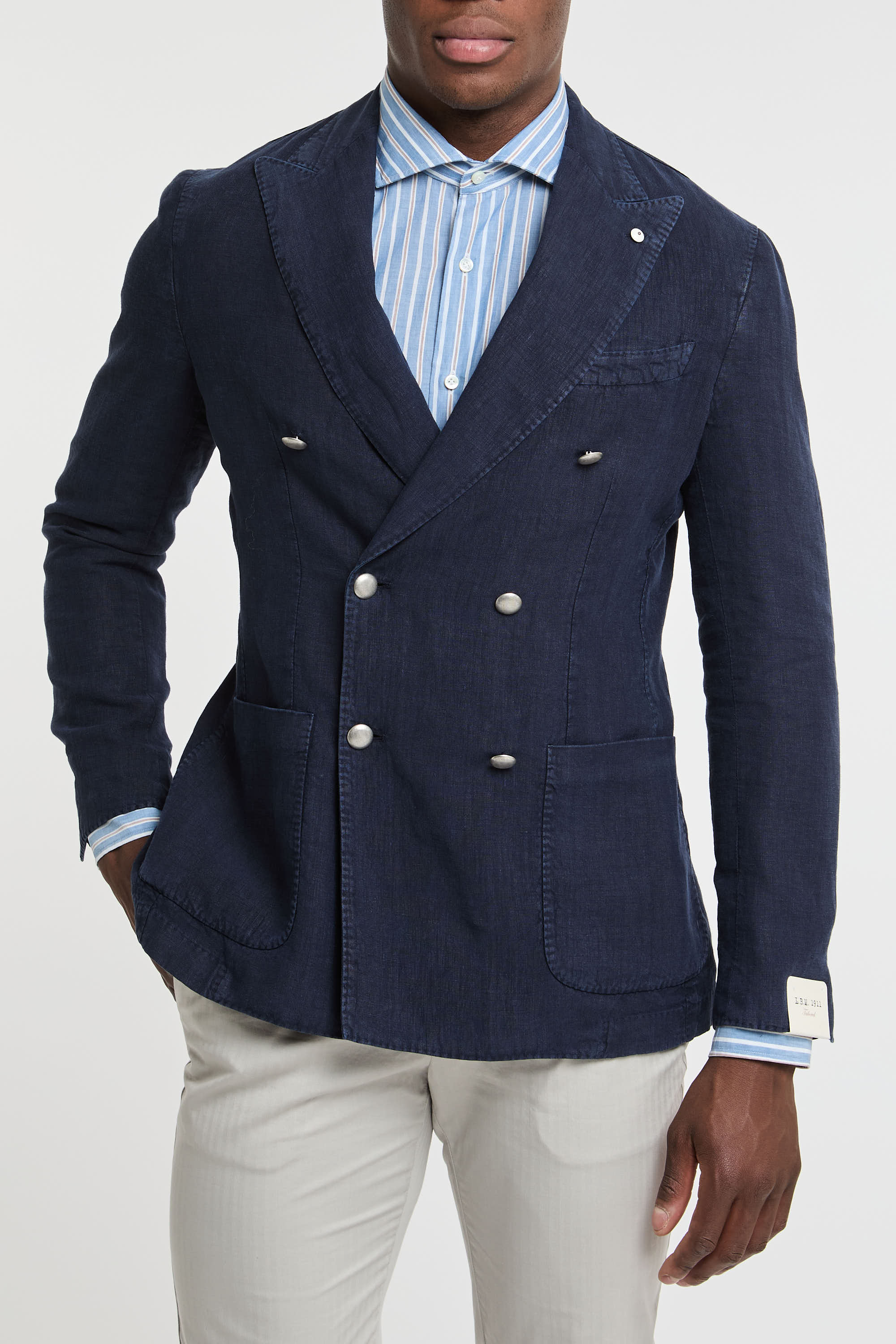 L.B.M. 1911 Double-Breasted Linen Blue Jacket-5
