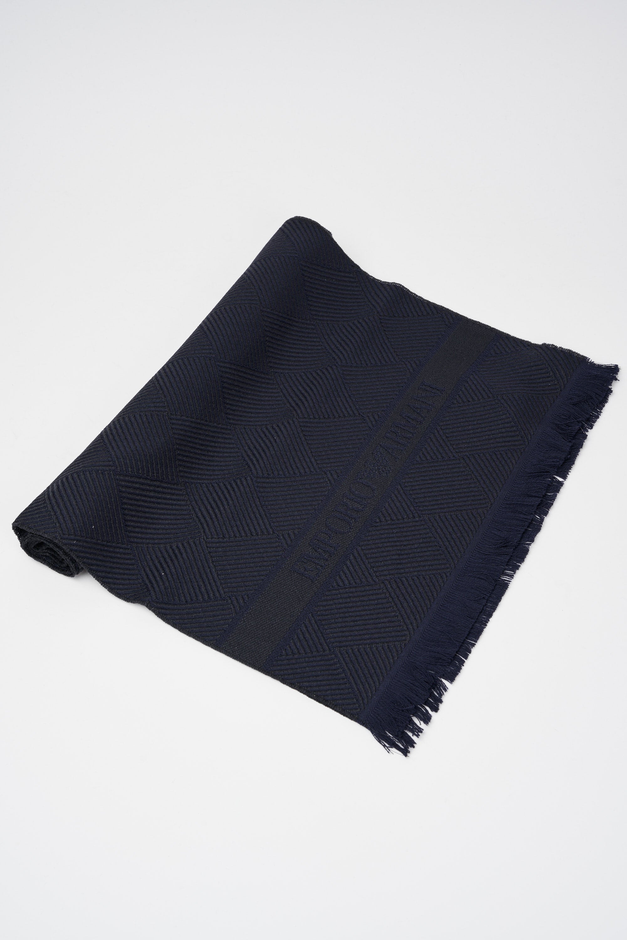 Emporio Armani Wool Scarf with Macro Diamonds and Stripes Jacquard in Blue - 3
