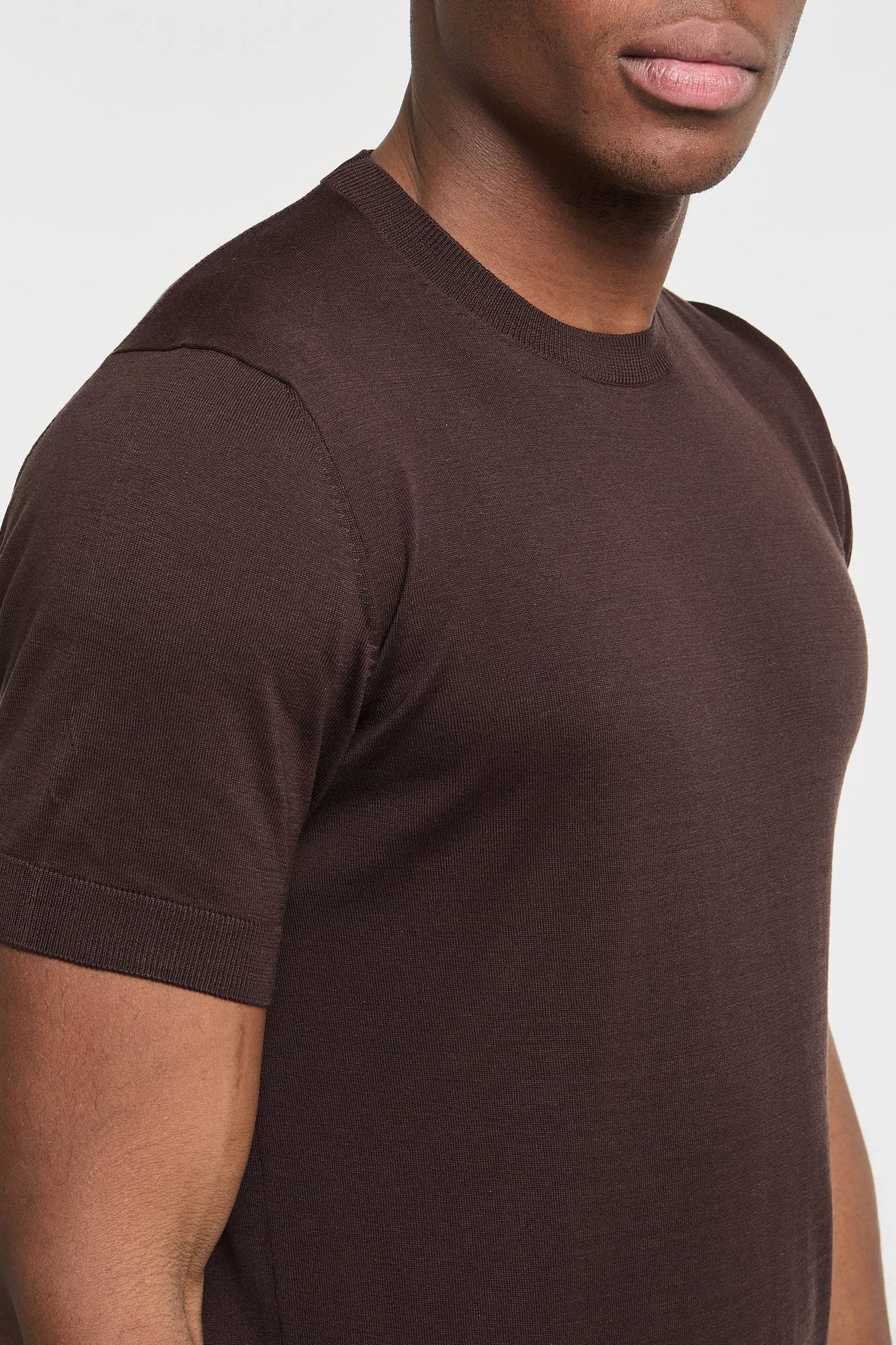 Paolo Pecora Silk/Cotton Blend Brown T-Shirt-5