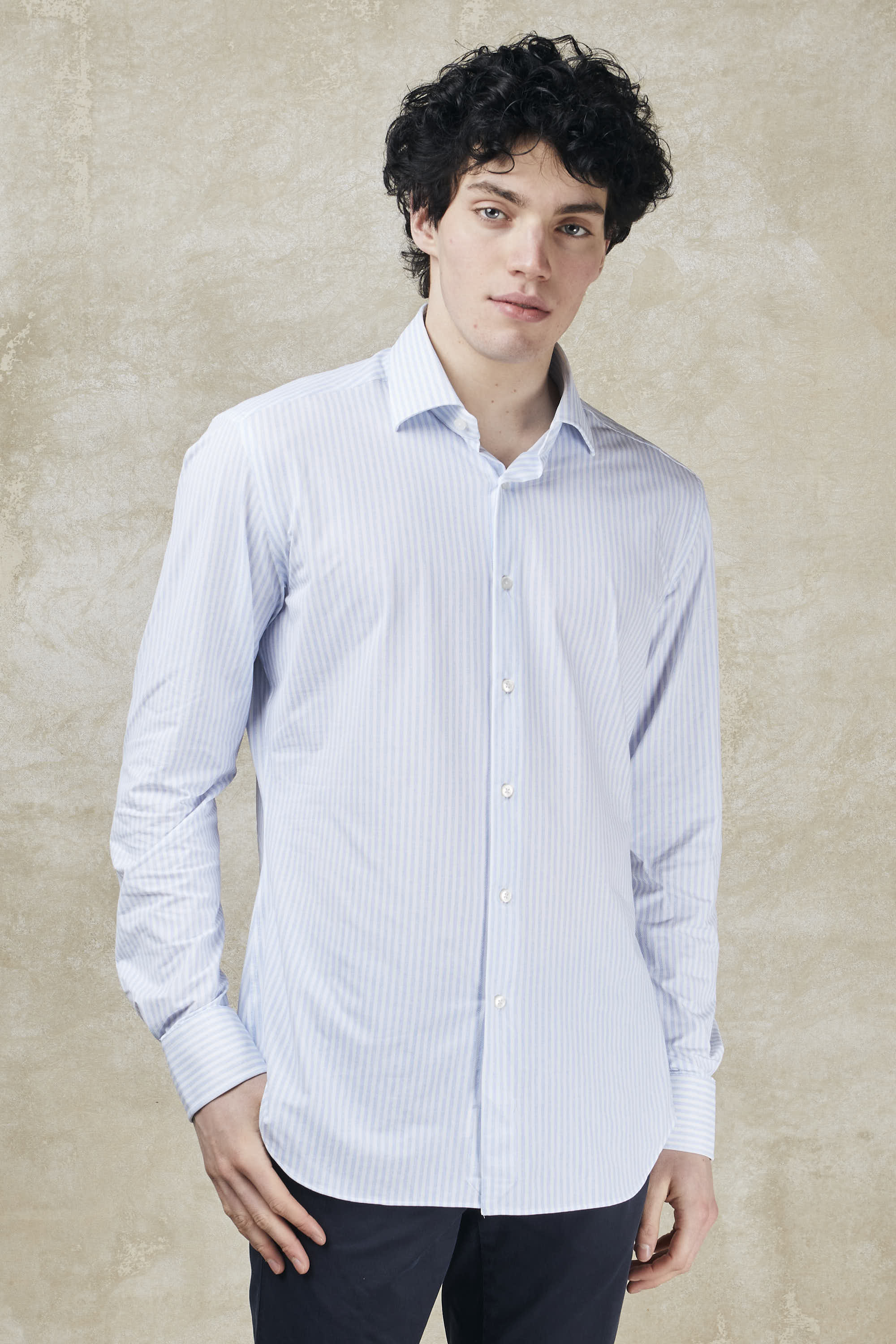 Striped actiwear shirt with spread collar-2