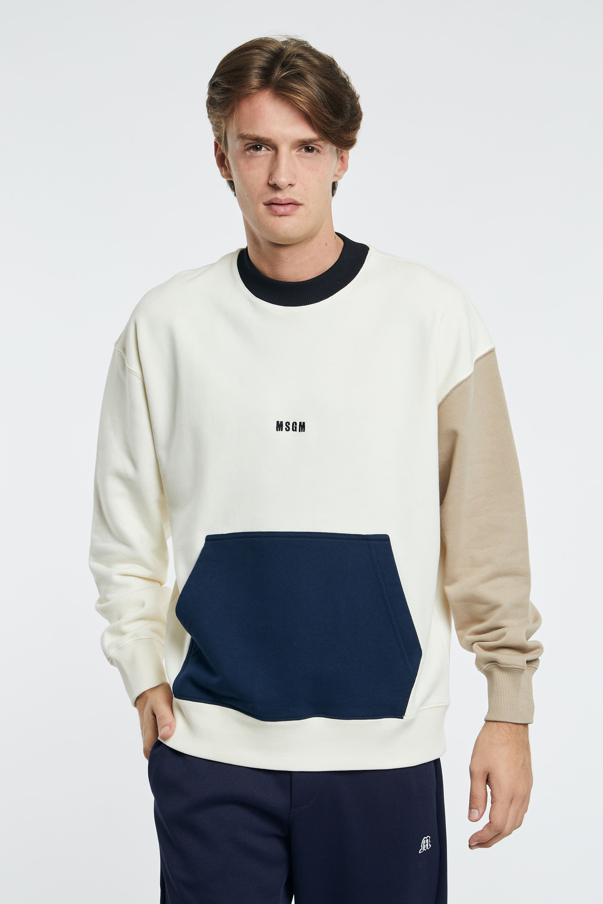 MSGM Round Neck Sweatshirt with Micro Logo Cotton Cream - 7
