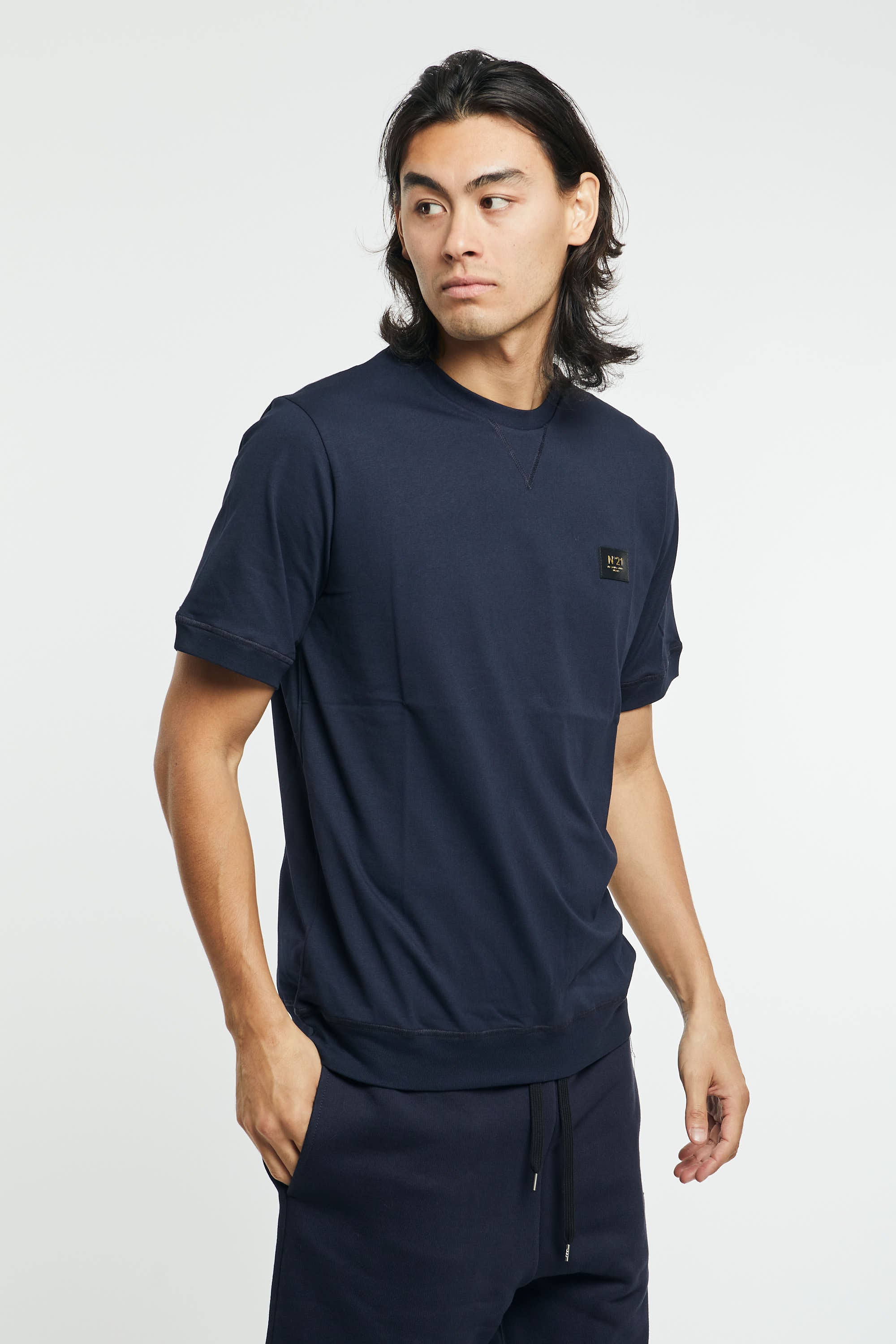 N°21 Cotton/Eco-leather Blue T-Shirt - 7