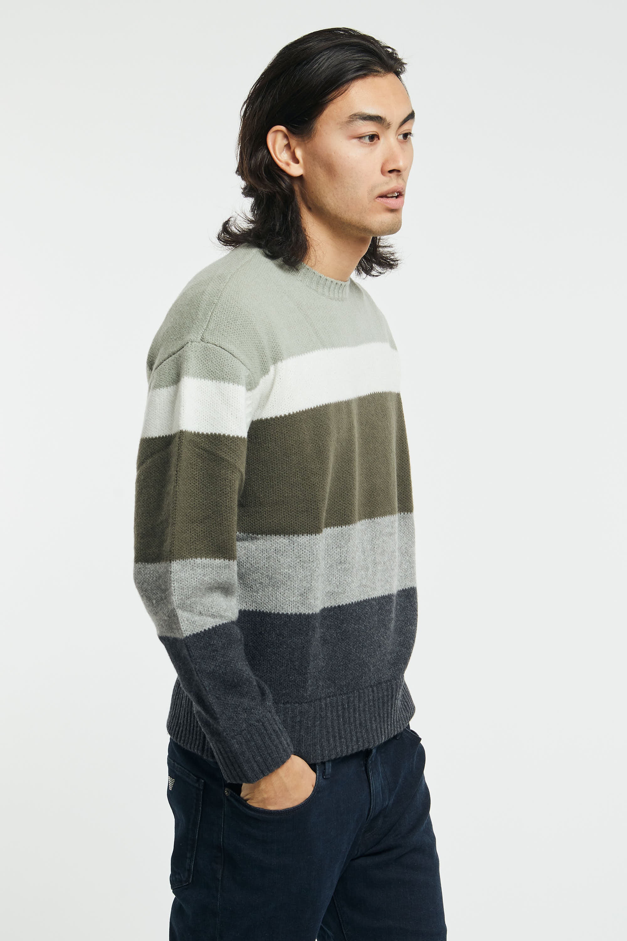 Emporio Armani Virgin Wool Sweater Multicolor Stripes Green-6