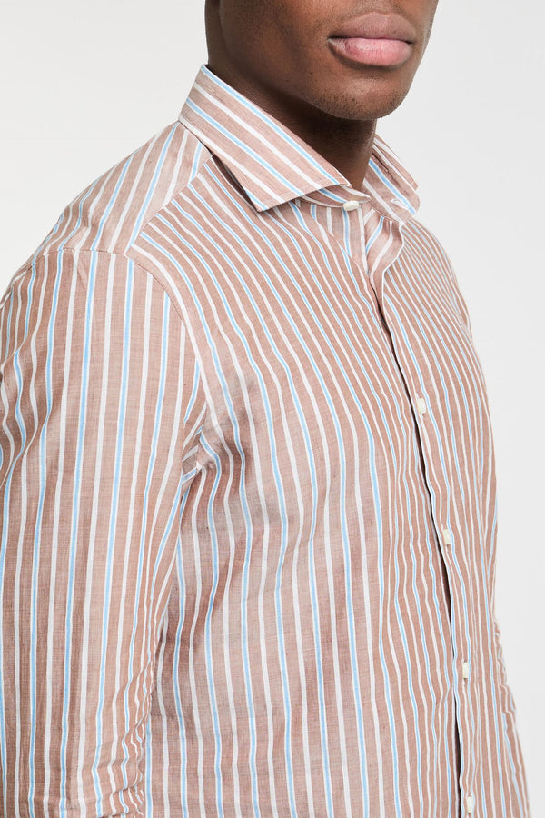 Truzzi Striped Brown Cotton Shirt - 1