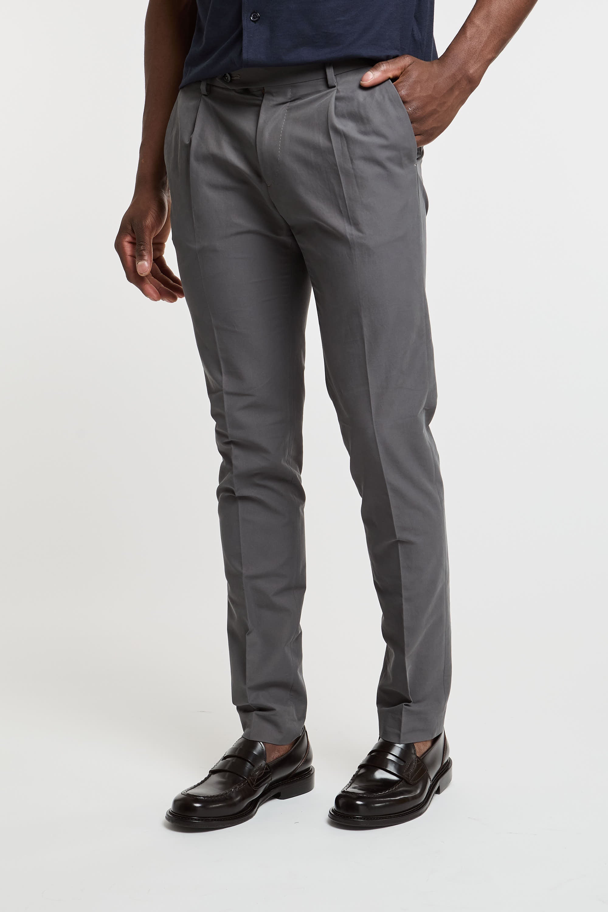 Berwich Trousers with Pleats Cotton/Polyamide Grey-3