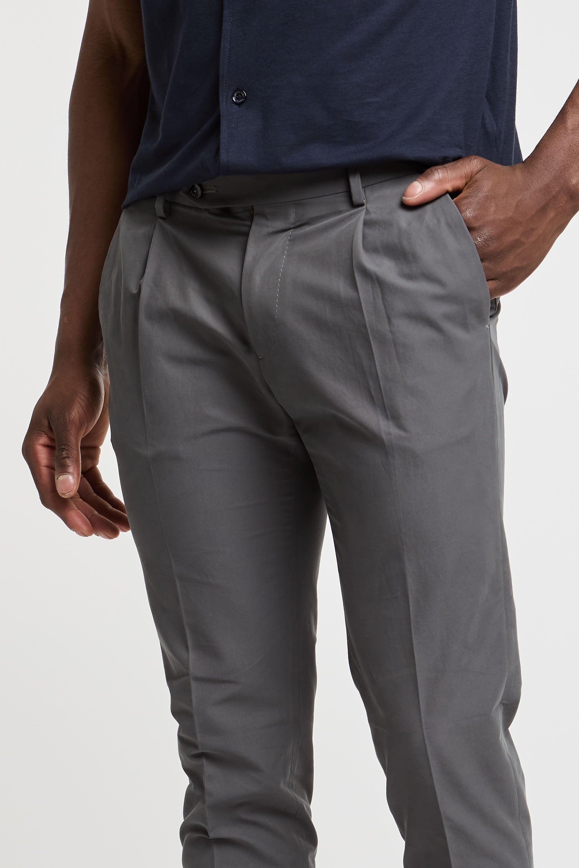 Berwich Trousers with Pleats Cotton/Polyamide Grey-5