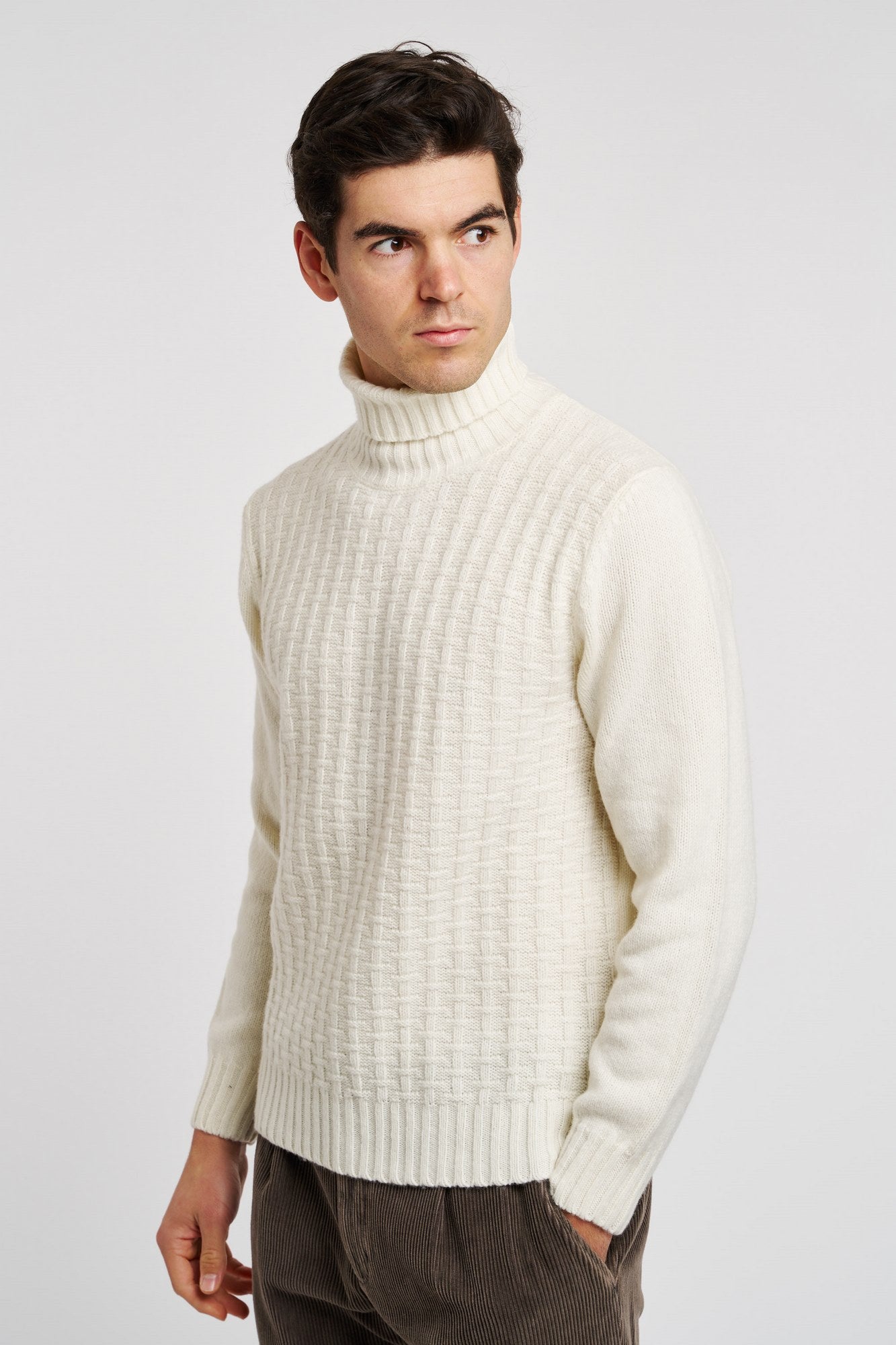 Canali Turtleneck with Intertwined Pattern White Wool-3