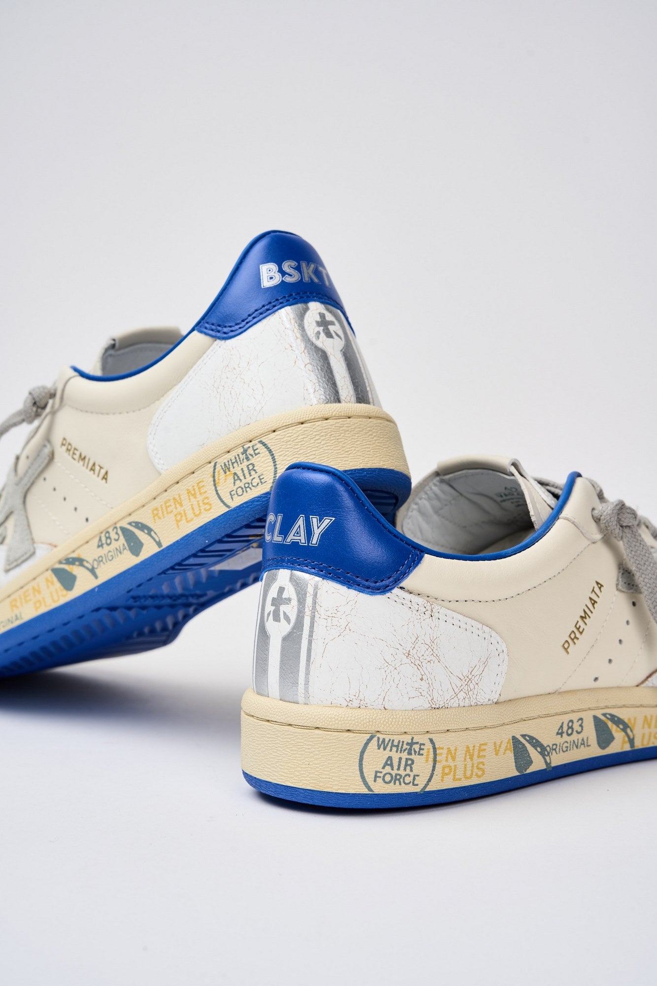 Premiata Sneaker Basket Clay in Leather/Suede Beige/Light Blue-5