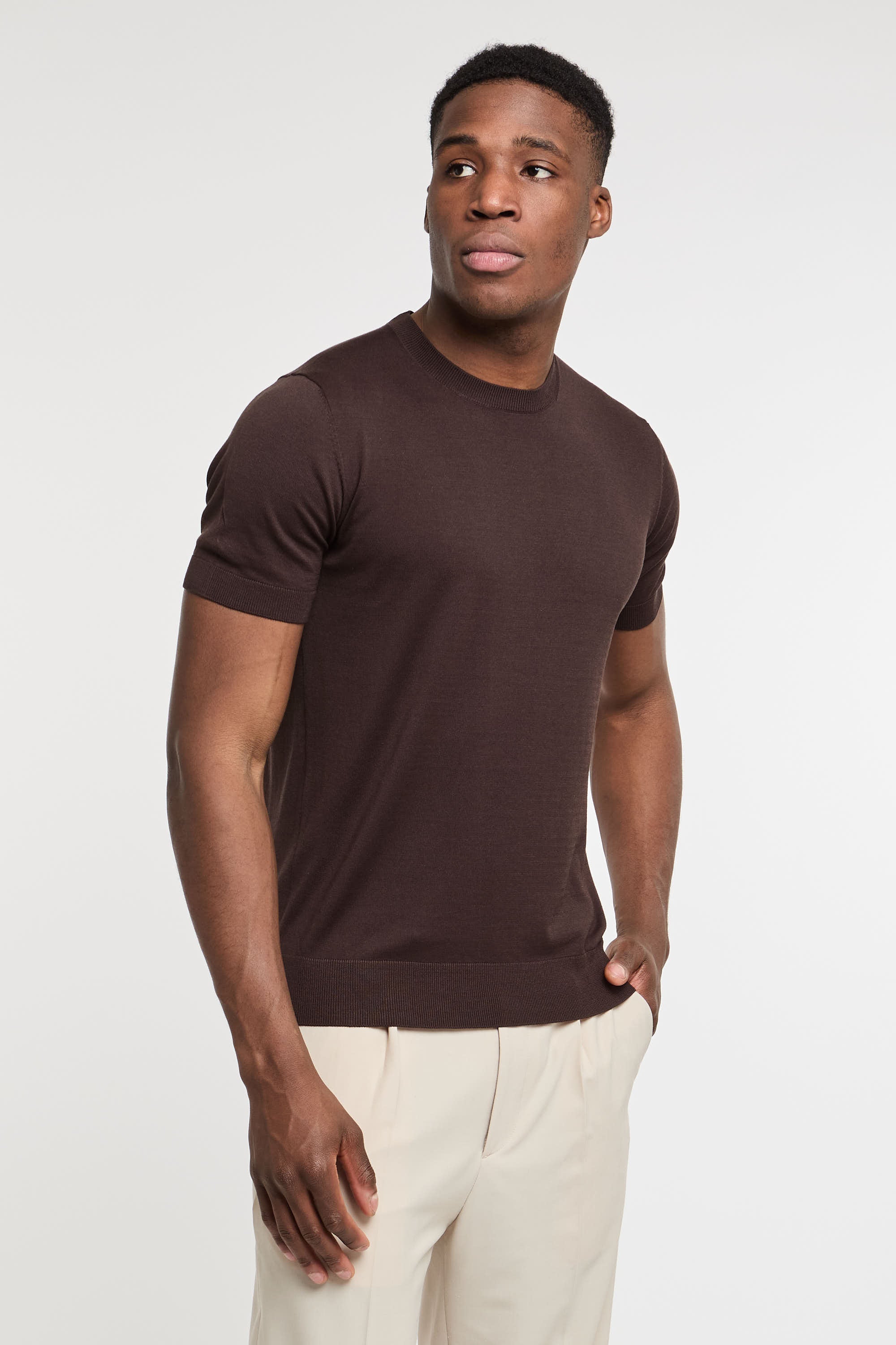 Paolo Pecora Silk/Cotton Blend Brown T-Shirt-3