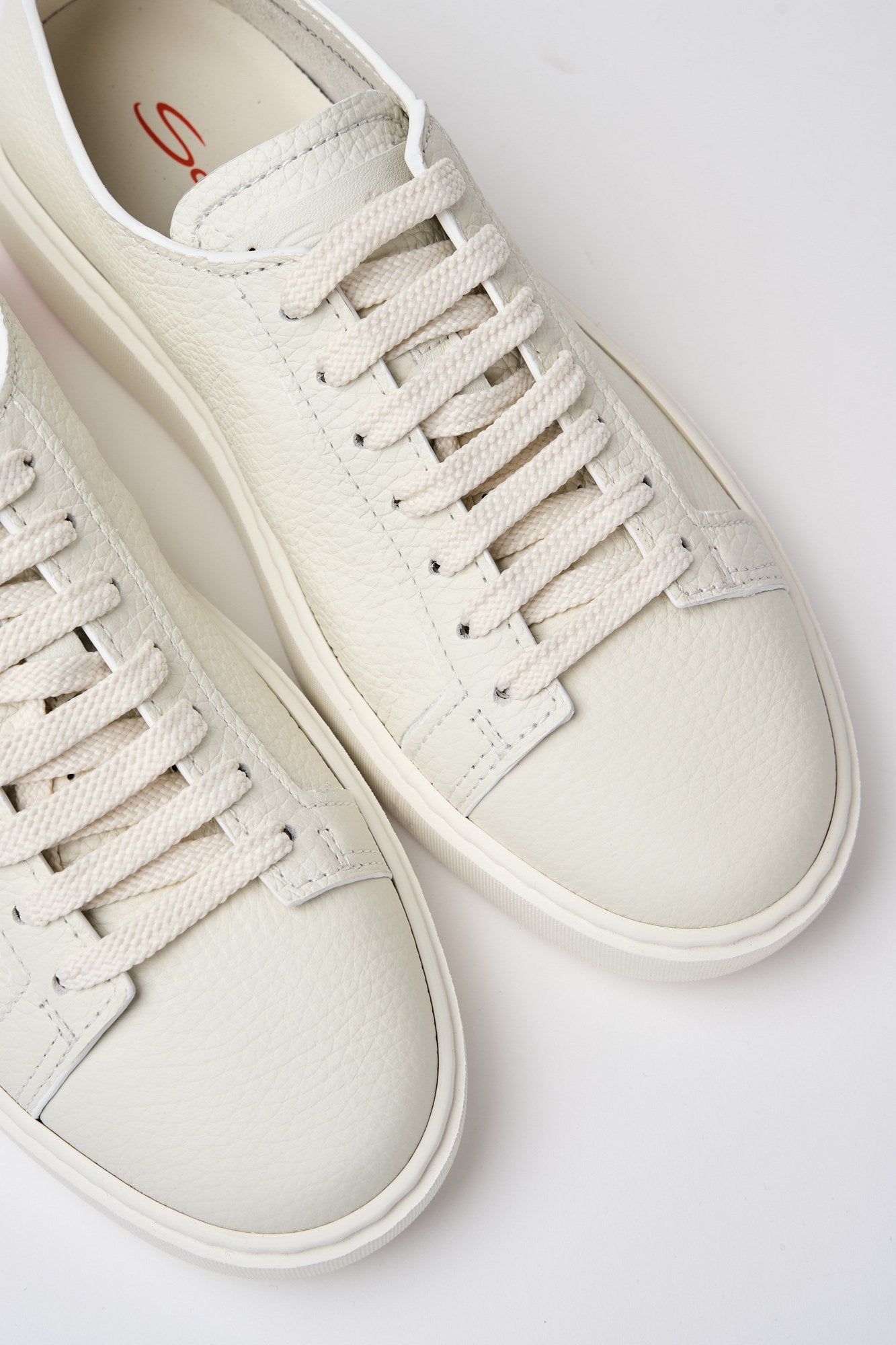 Santoni Leather Tumbled Sneakers White-3