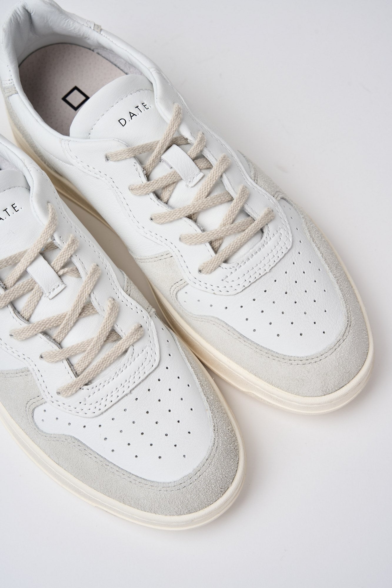D.A.T.E. Court Vintage Leather/Suede White Sneakers-3