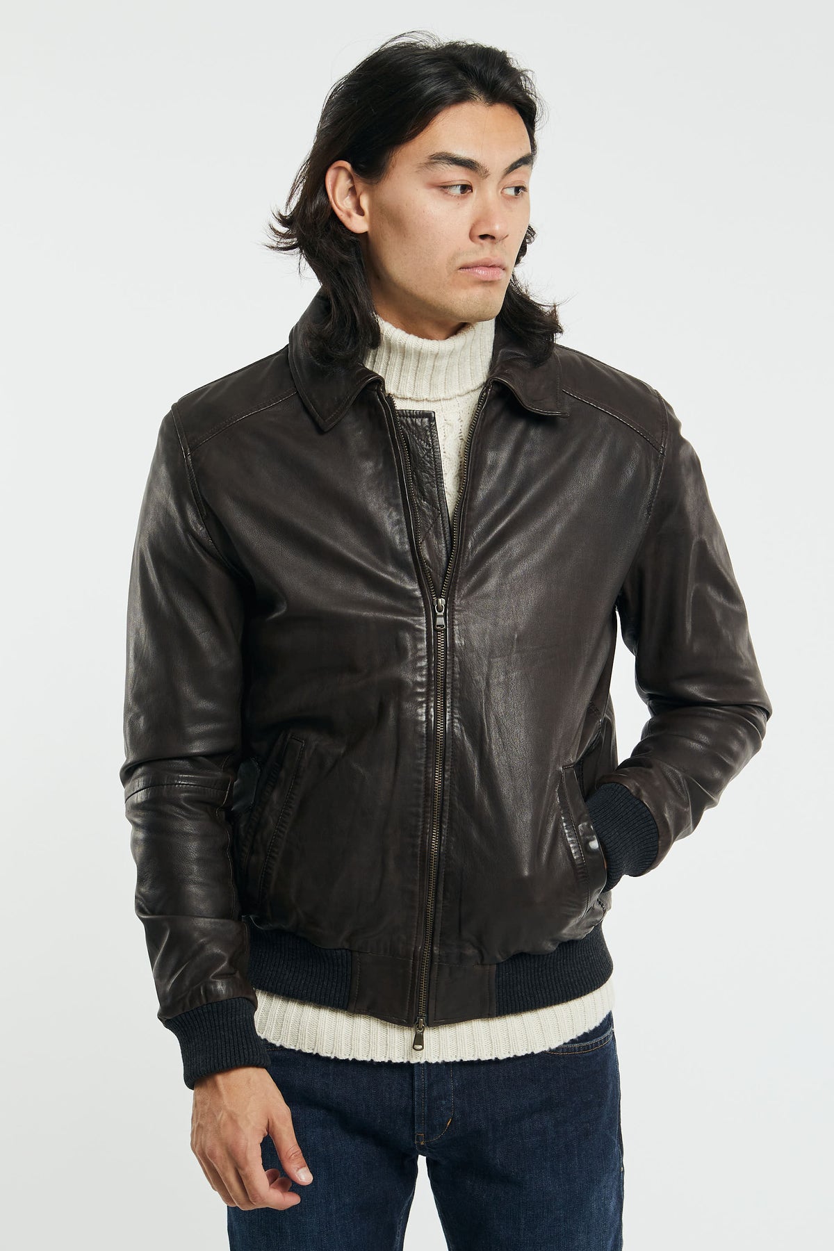 D'Amico Lamb Leather Jacket Brown