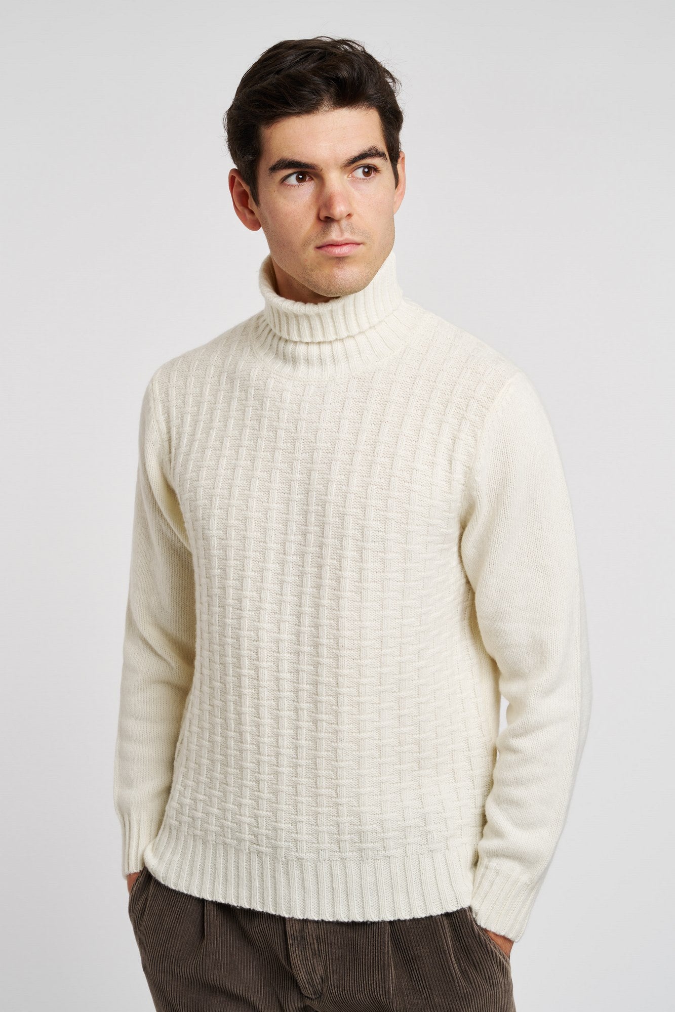 Canali Turtleneck with Intertwined Pattern White Wool-1