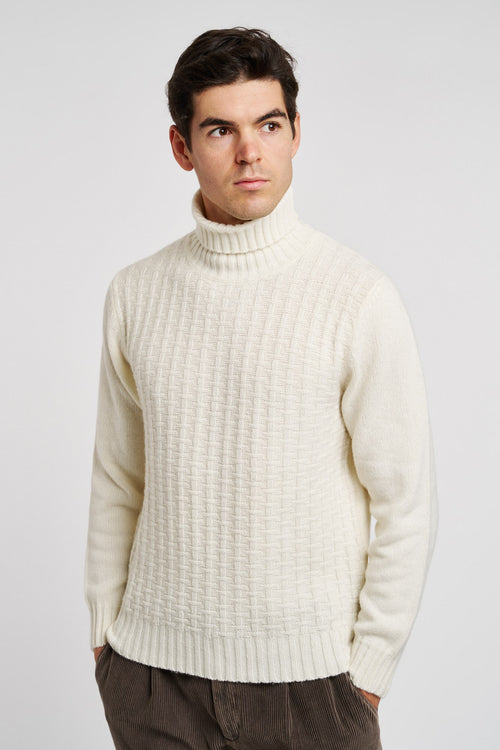 Canali Turtleneck with Intertwined Pattern White Wool