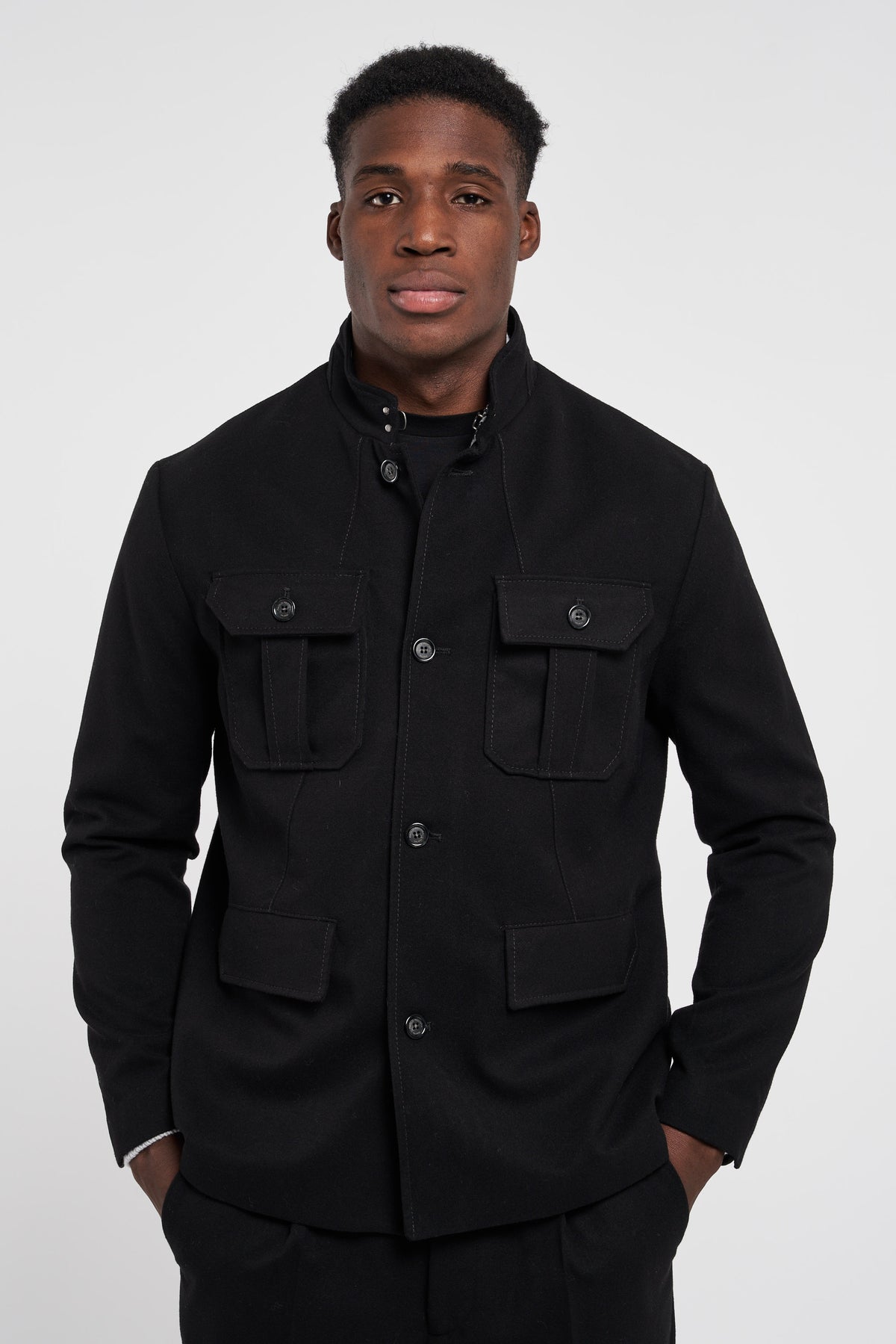 Paolo Pecora Saharan Jacket Black in Polyester/Viscose/Elastane