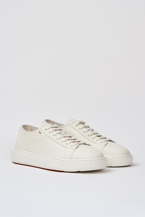 Santoni Leather Tumbled Sneakers White-2