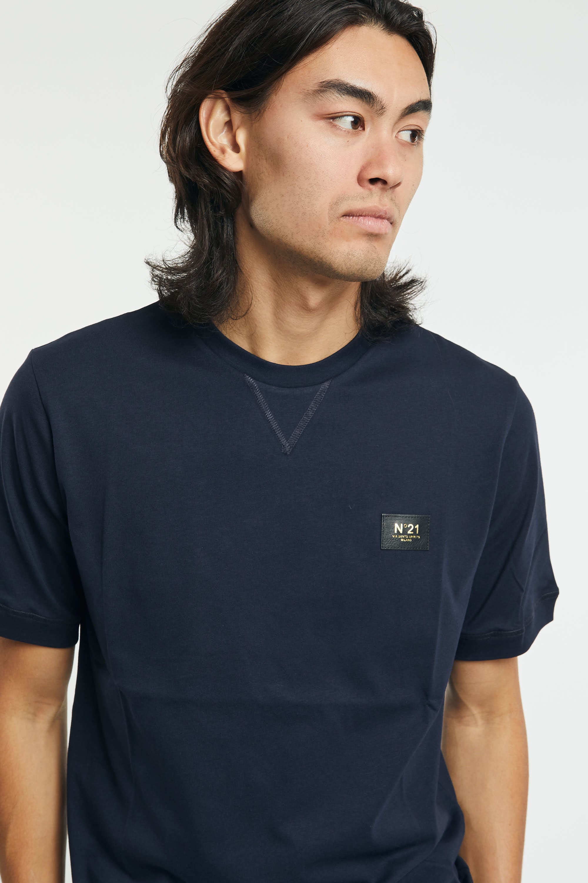 N°21 Cotton/Eco-leather Blue T-Shirt-5