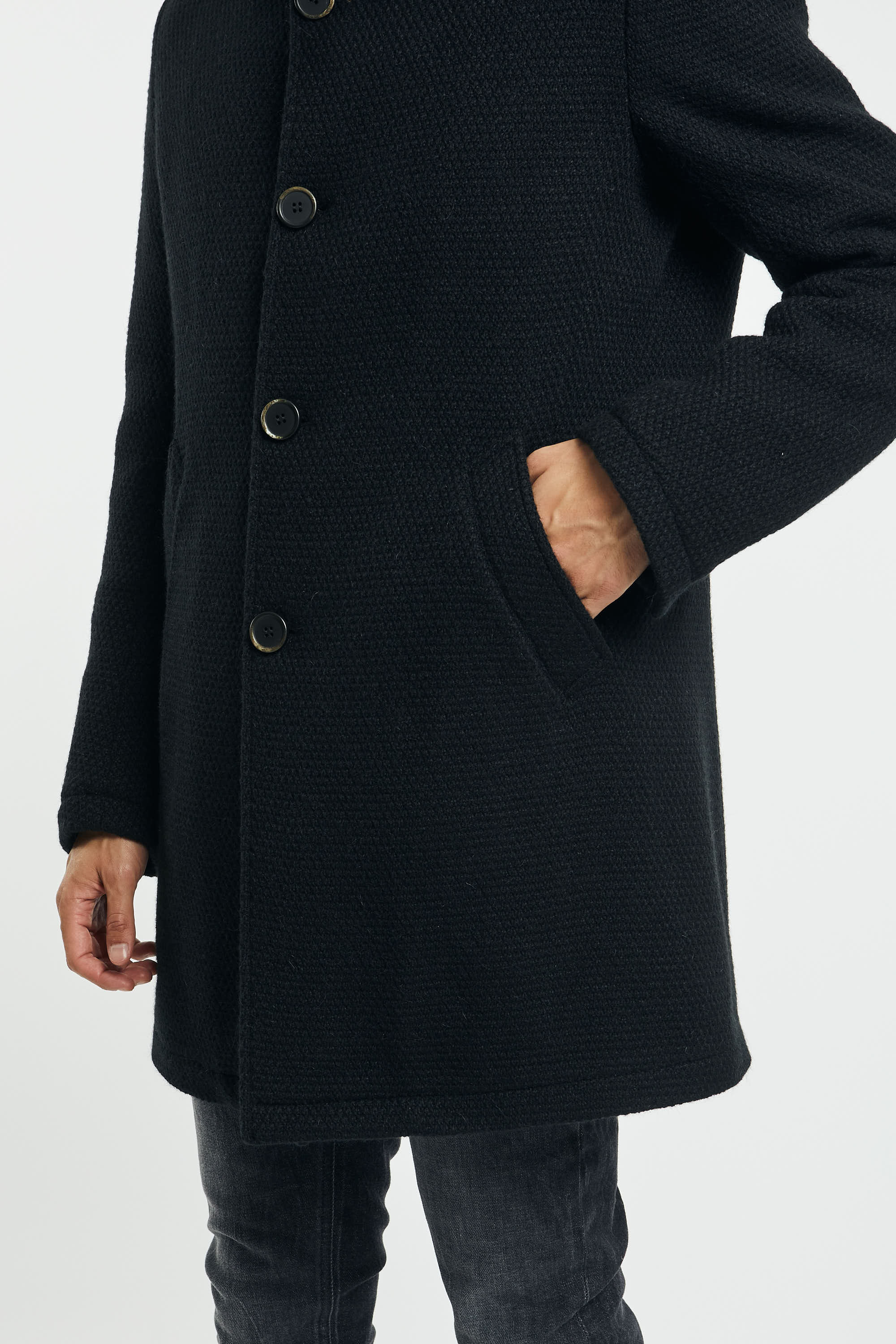 Gimos Black Coat Mixed Wool and Leather-6