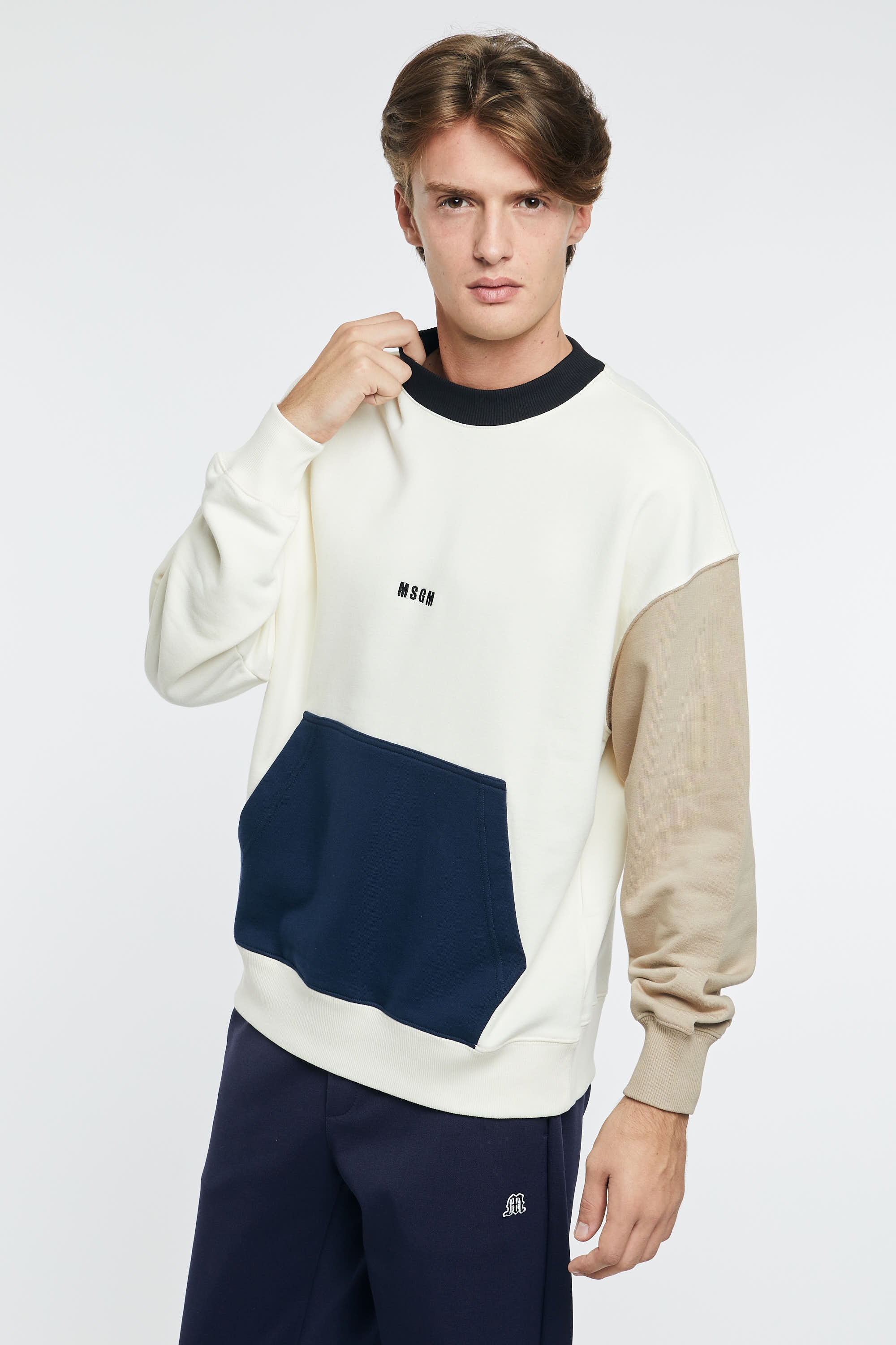 MSGM Round Neck Sweatshirt with Micro Logo Cotton Cream-1