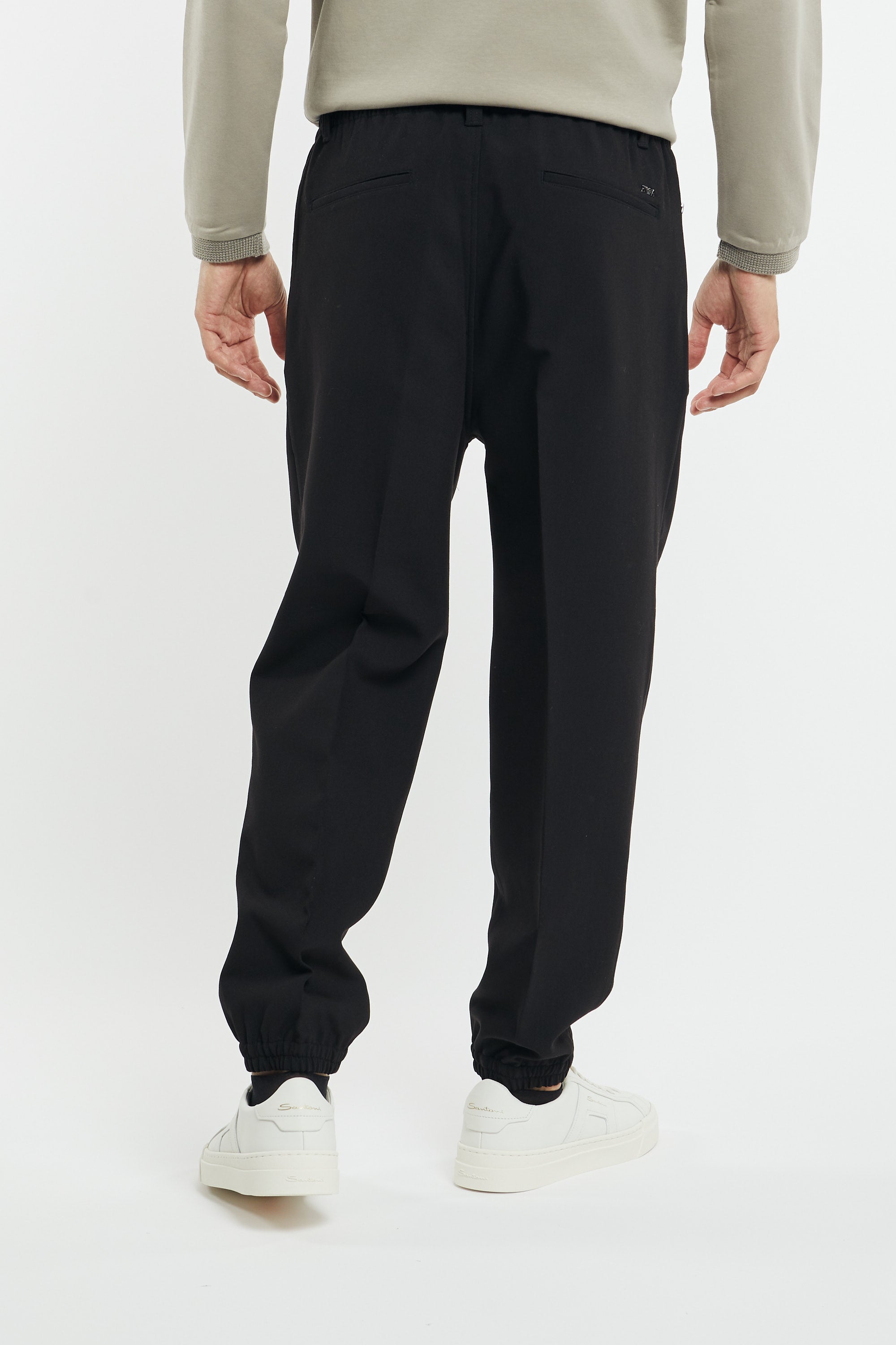Pantaloni con nervature centrali e fondo elastico in misto viscosa soft-4