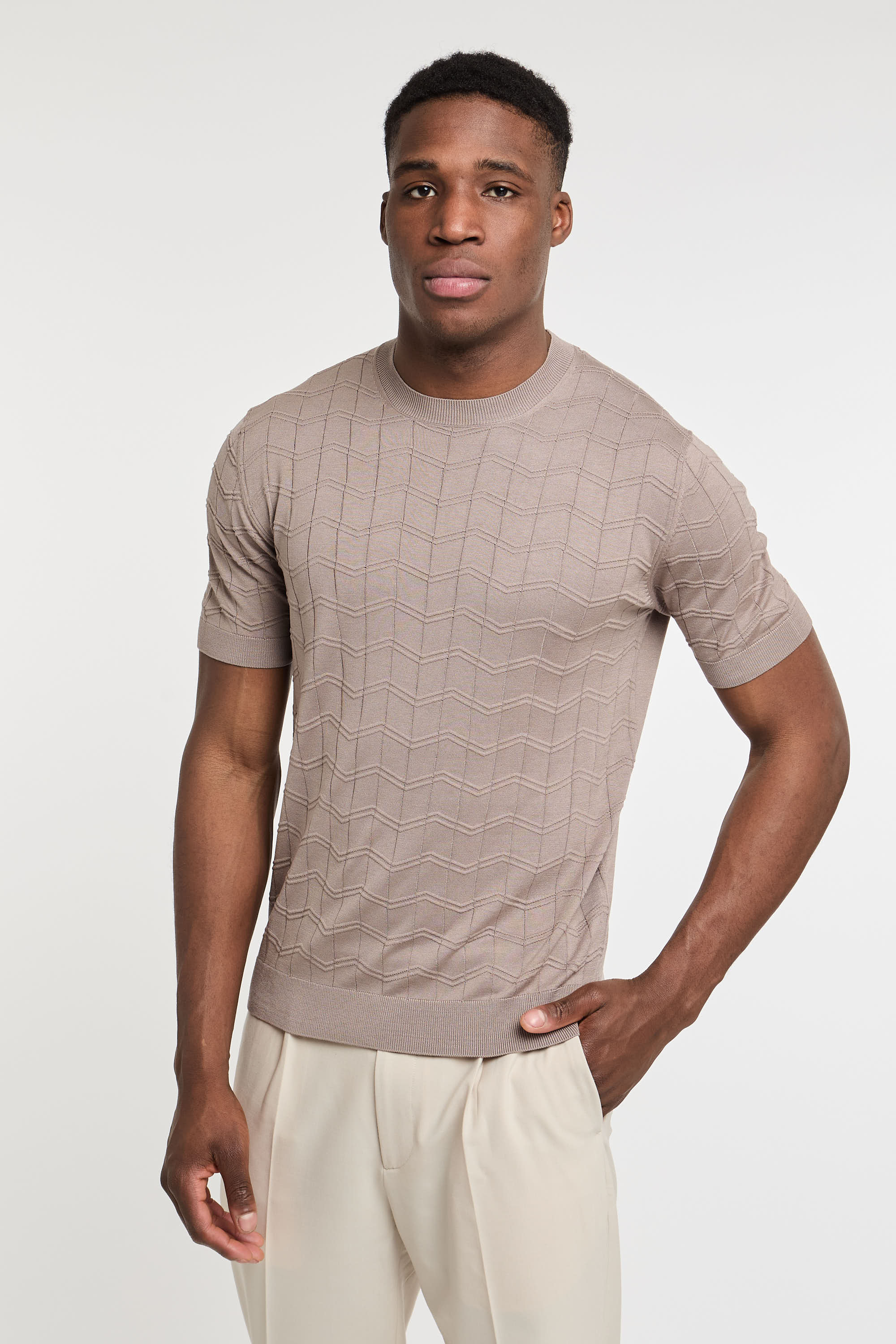 Paolo Pecora Silk/Cotton Taupe T-Shirt-3