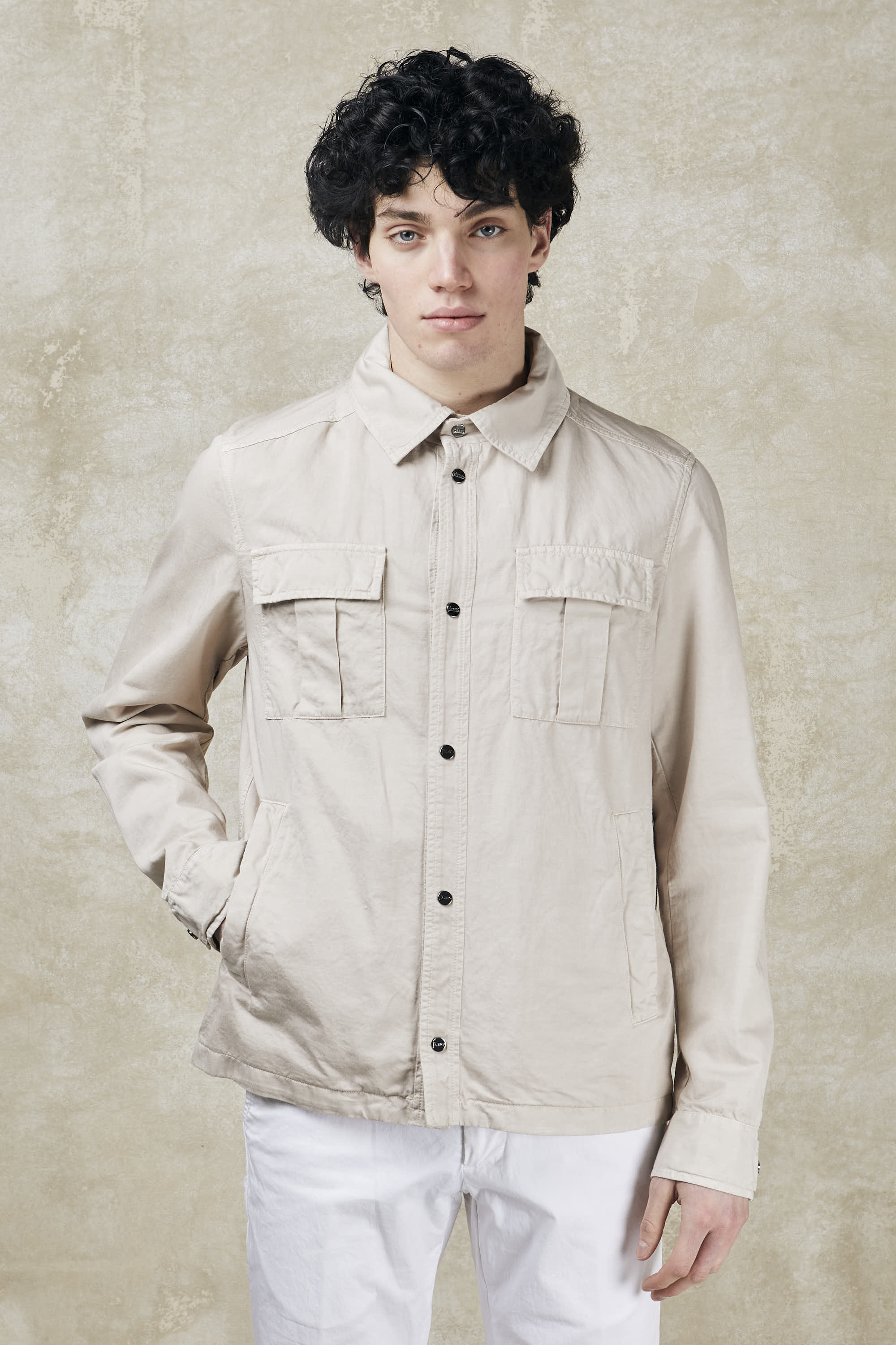Garment-dyed cotton and linen shirt-1