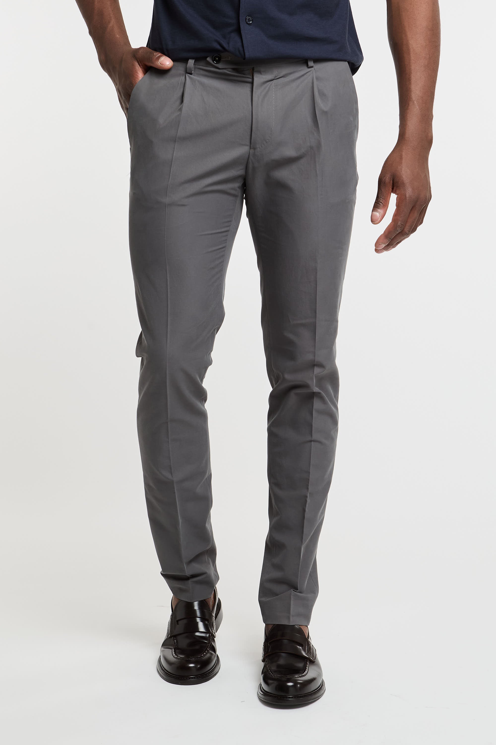 Berwich Trousers with Pleats Cotton/Polyamide Grey-4