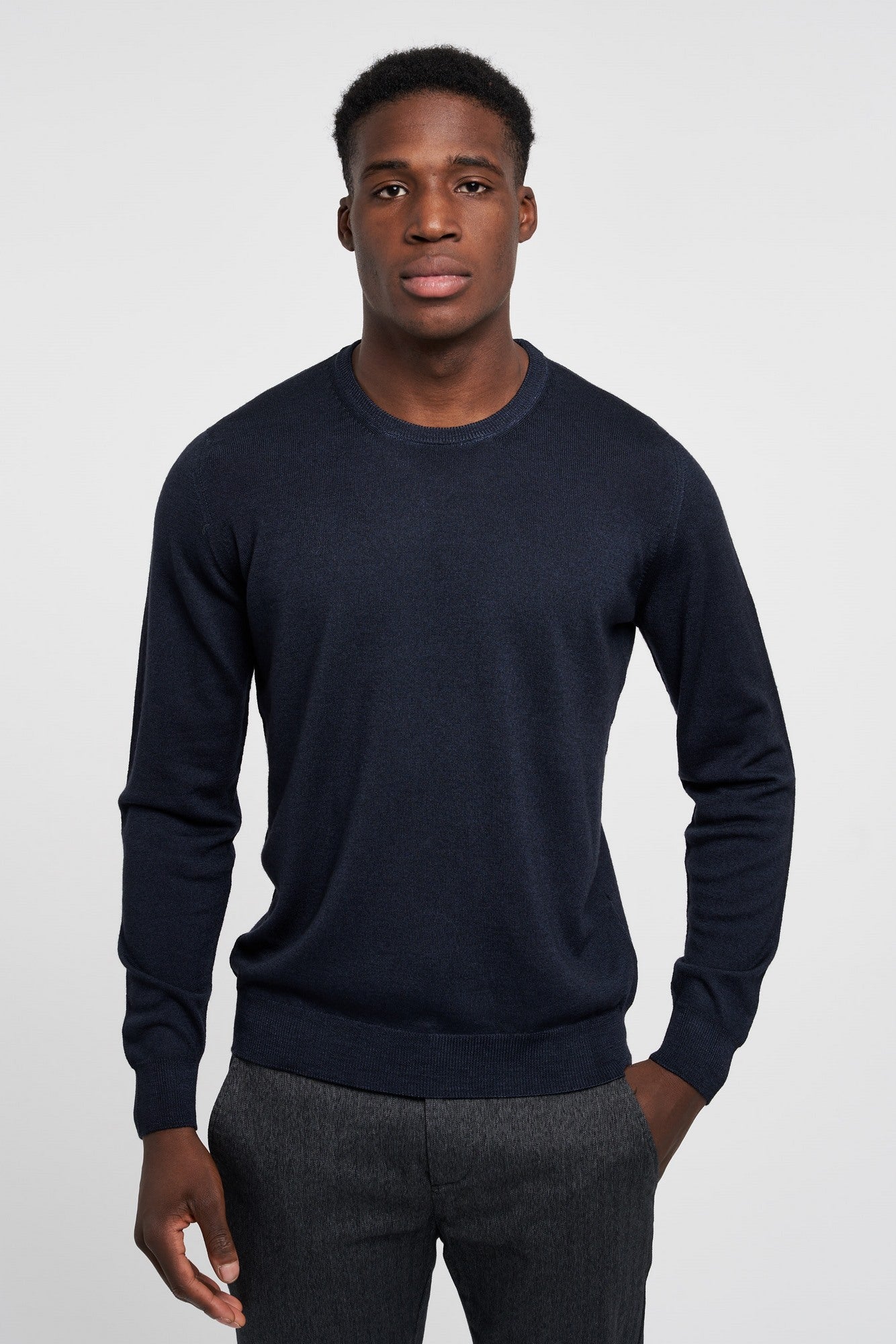 Drumohr Merino Wool Crew Neck Sweater Blue-3