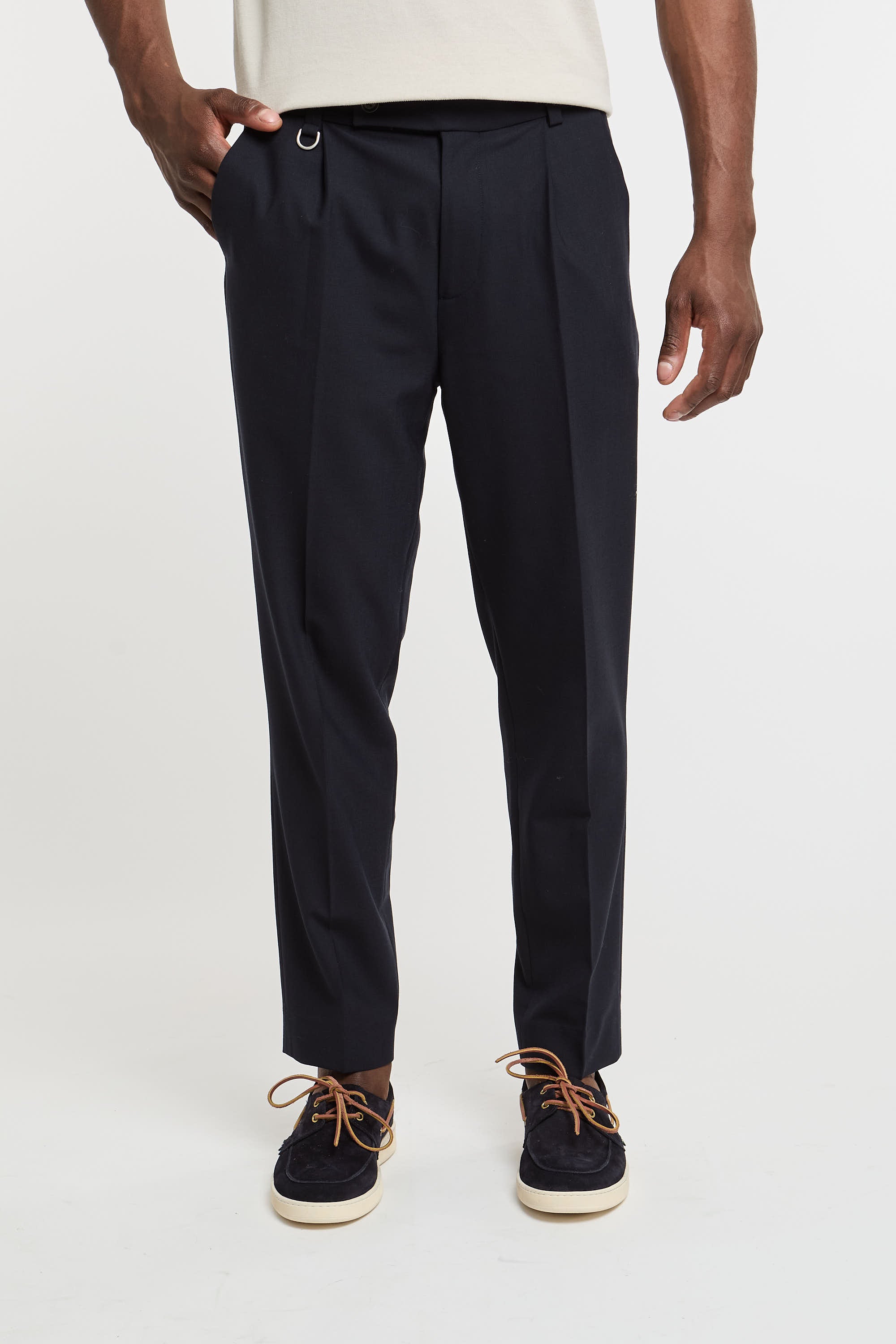 Paolo Pecora Wool/Polyester/Elastane Blue Trousers-1